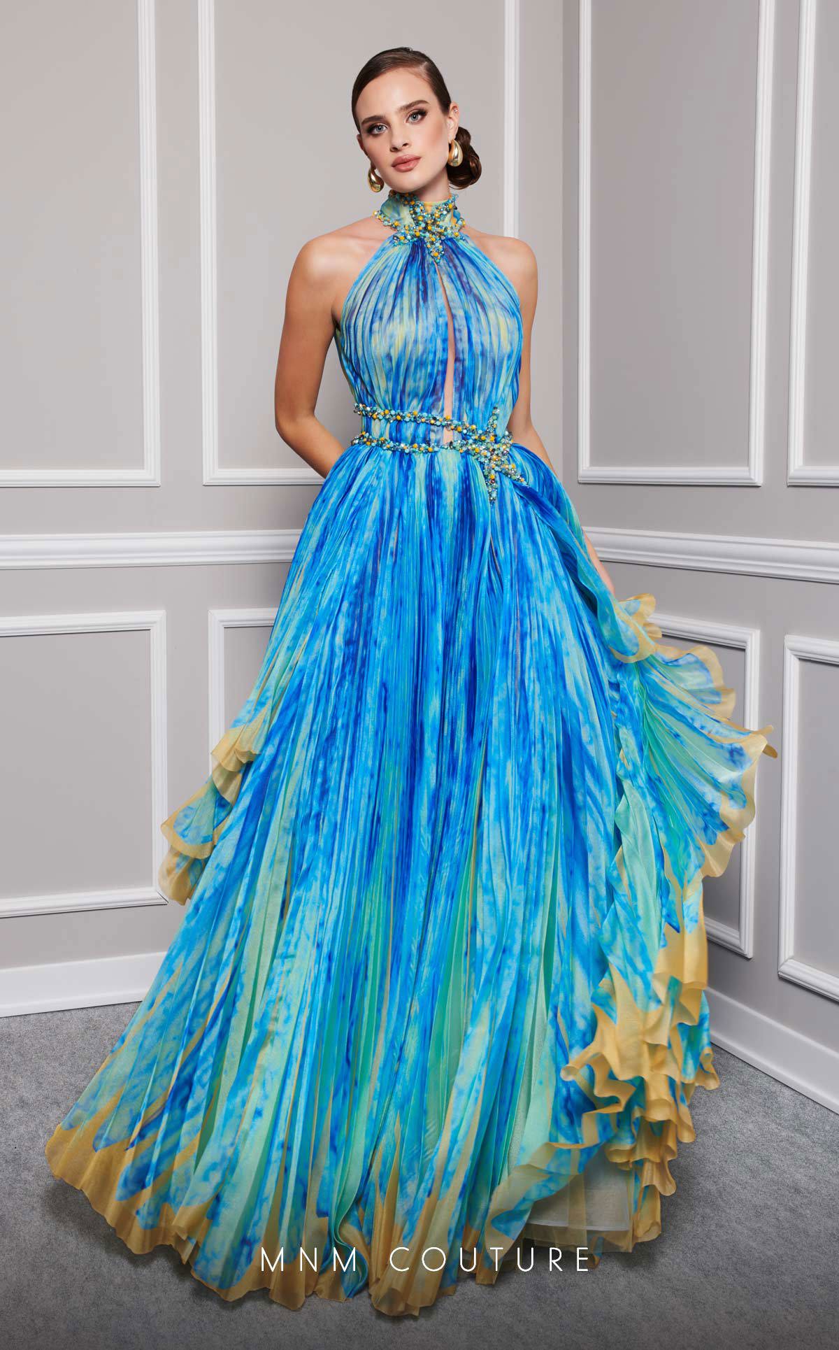 Halter Floor-Length Chiffon Evening Ball Gown MNM Couture F02822