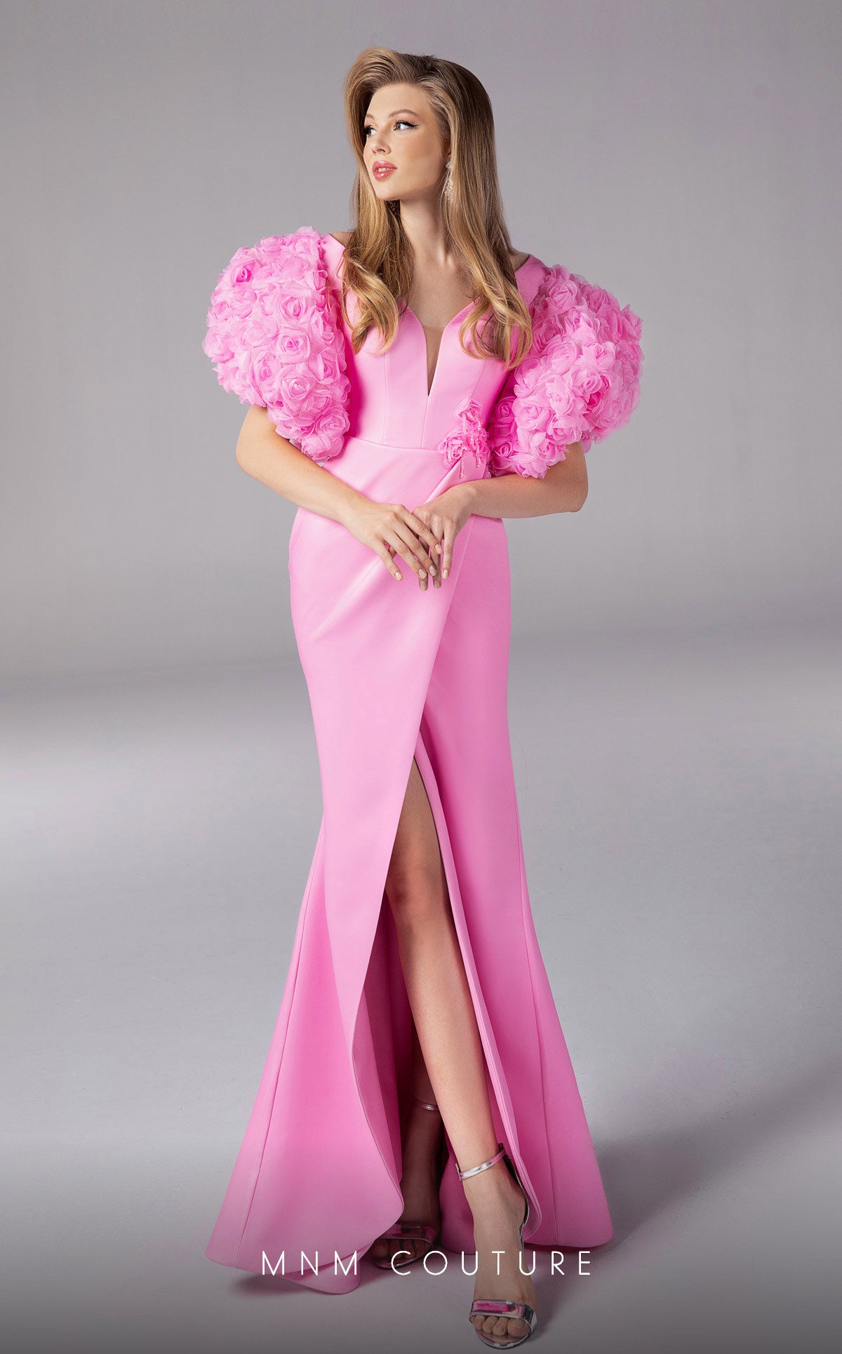 MNM Couture F02824 Fitted Long Slit Floral Formal Evening Dress