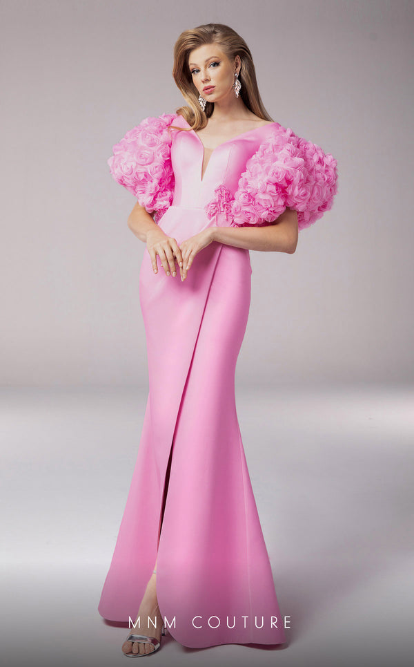 MNM Couture F02824 Fitted Long Slit Floral Formal Evening Dress