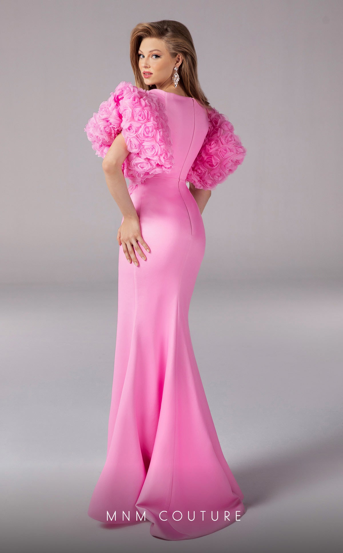 MNM Couture F02824 Fitted Long Slit Floral Formal Evening Dress