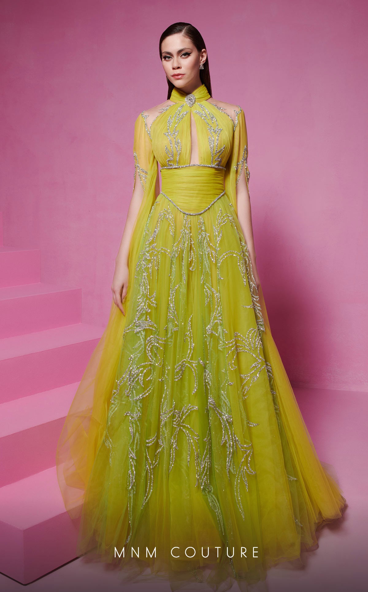 MNM Couture F02844 Pleated A line Long Formal Evening Dress