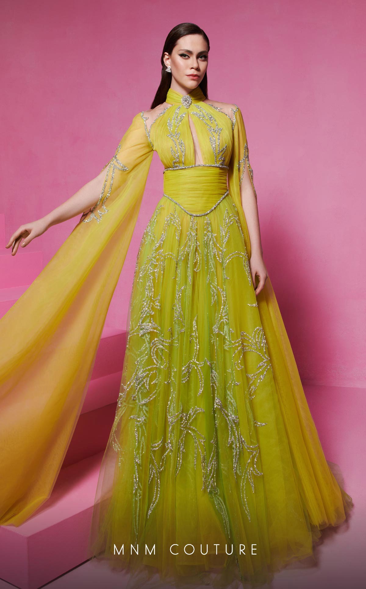 MNM Couture F02844 Pleated A line Long Formal Evening Dress