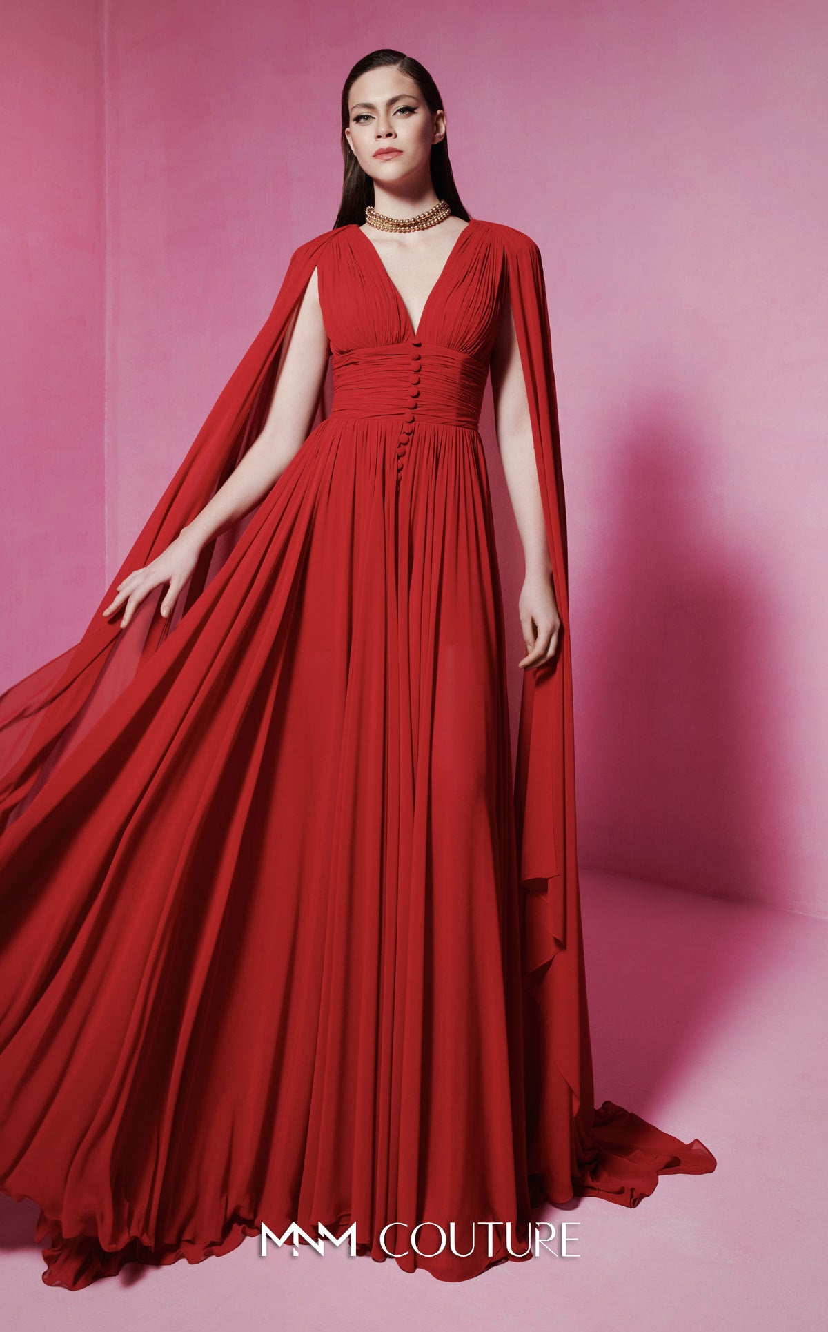 Mother of the Bride Dresses Long Formal Cape Mother of the Bride Dress MNM Couture F02845 Red