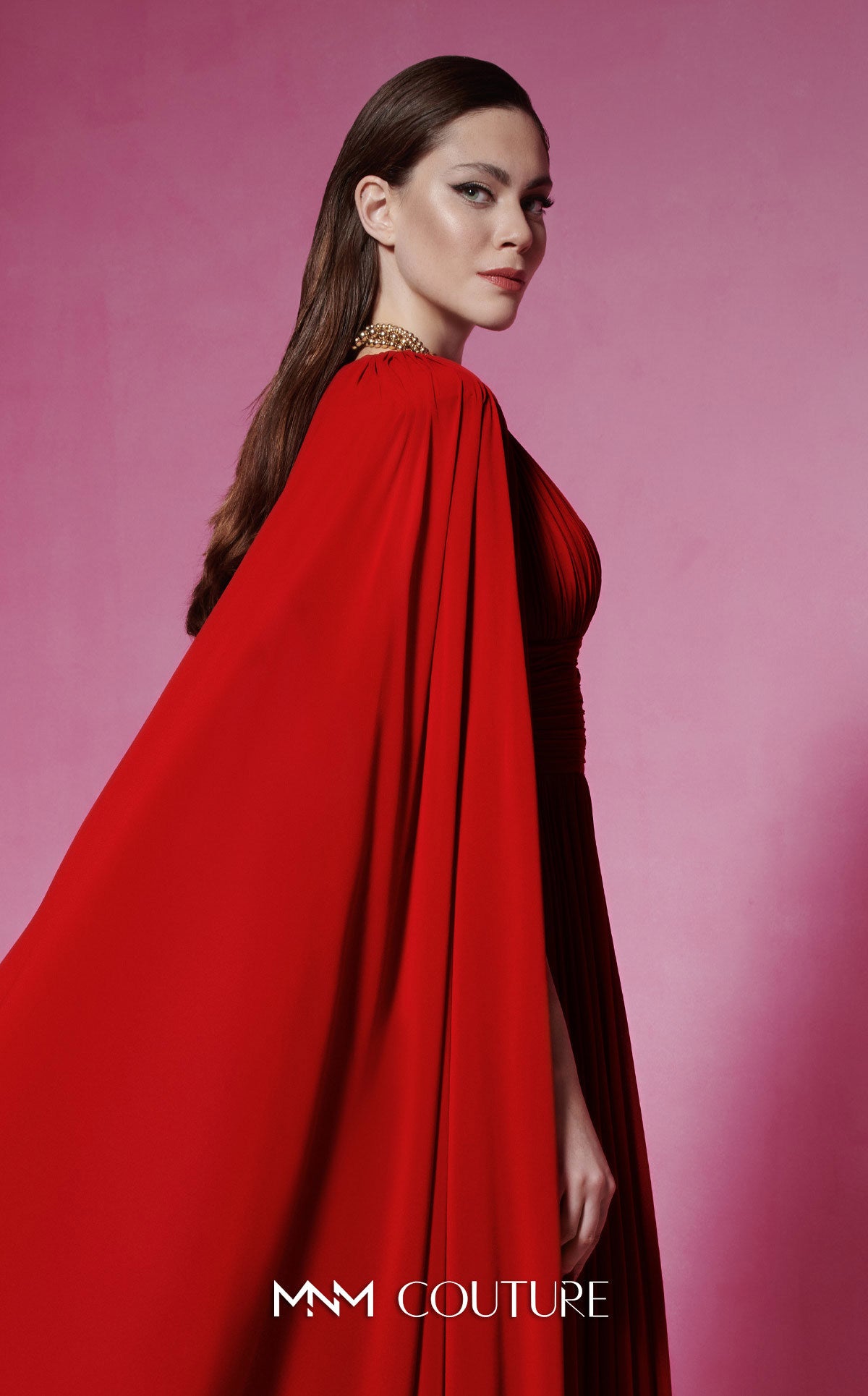 Mother of the Bride Dresses Long Formal Cape Mother of the Bride Dress MNM Couture F02845 Red