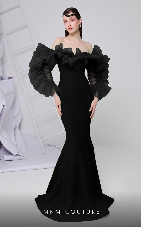 MNM Couture F02850 Long Ruffle Mermaid Evening Formal Dress