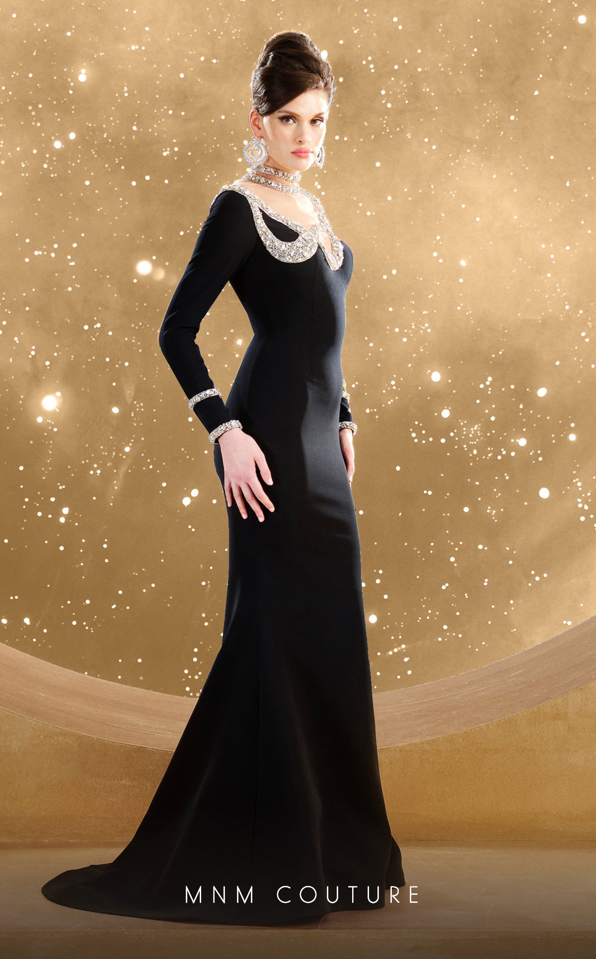 MNM Couture F02852 Beaded Long Sleeve Formal Mermaid Evening Dress