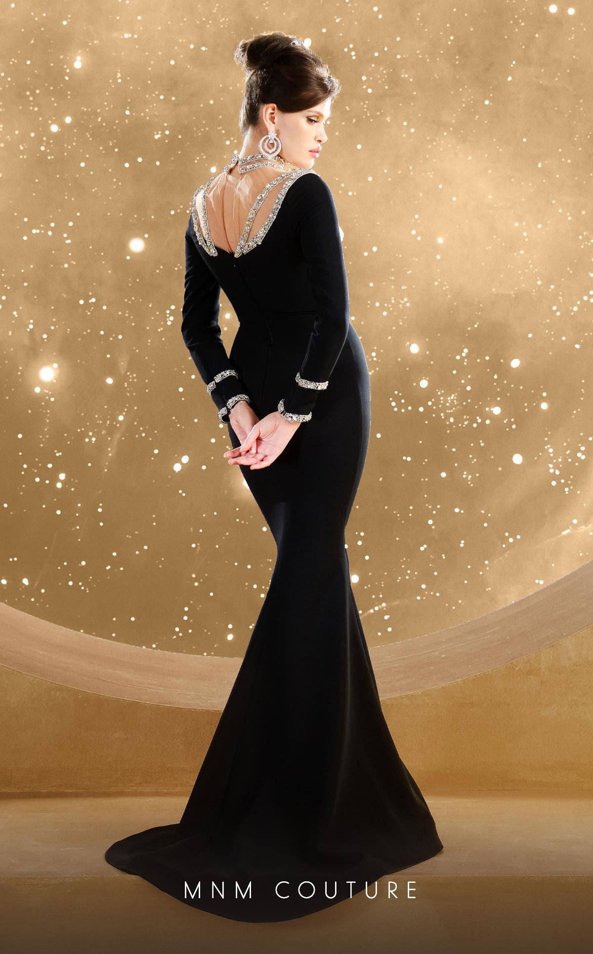 MNM Couture F02852 Beaded Long Sleeve Formal Mermaid Evening Dress