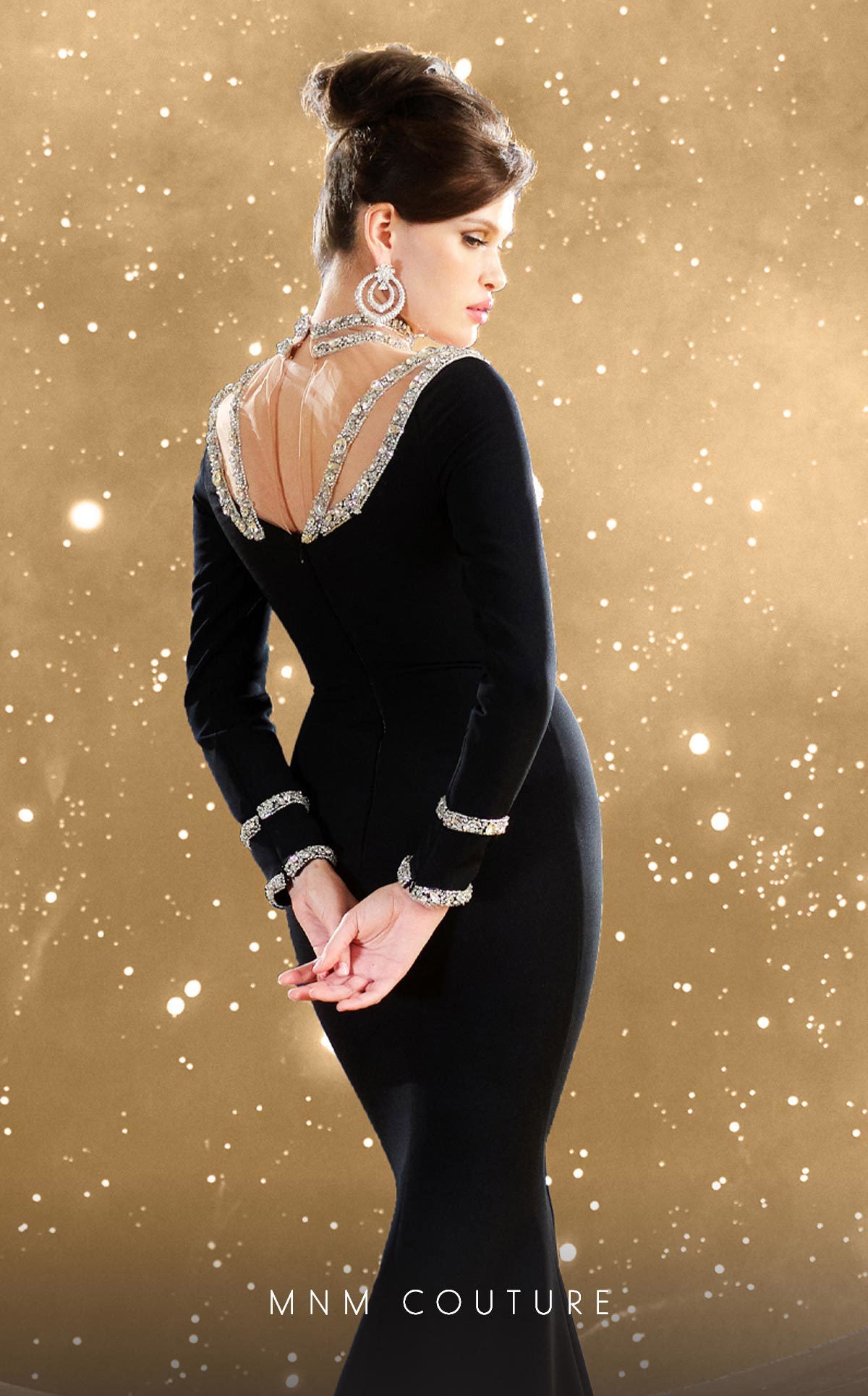 MNM Couture F02852 Beaded Long Sleeve Formal Mermaid Evening Dress