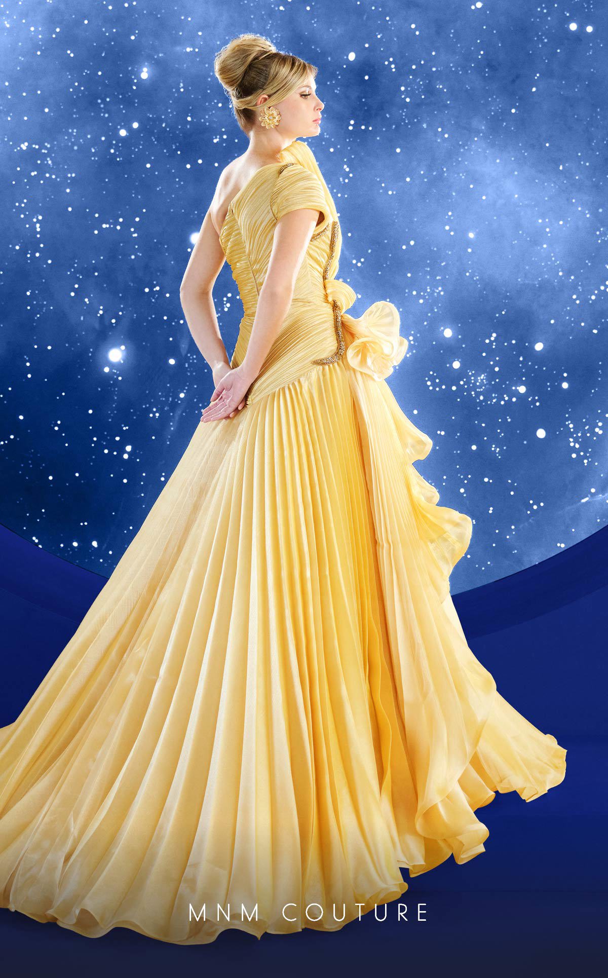 Prom Dresses Long Beaded Ruffle A Line Formal Evening Prom Dress MNM Couture F02856 Yellow