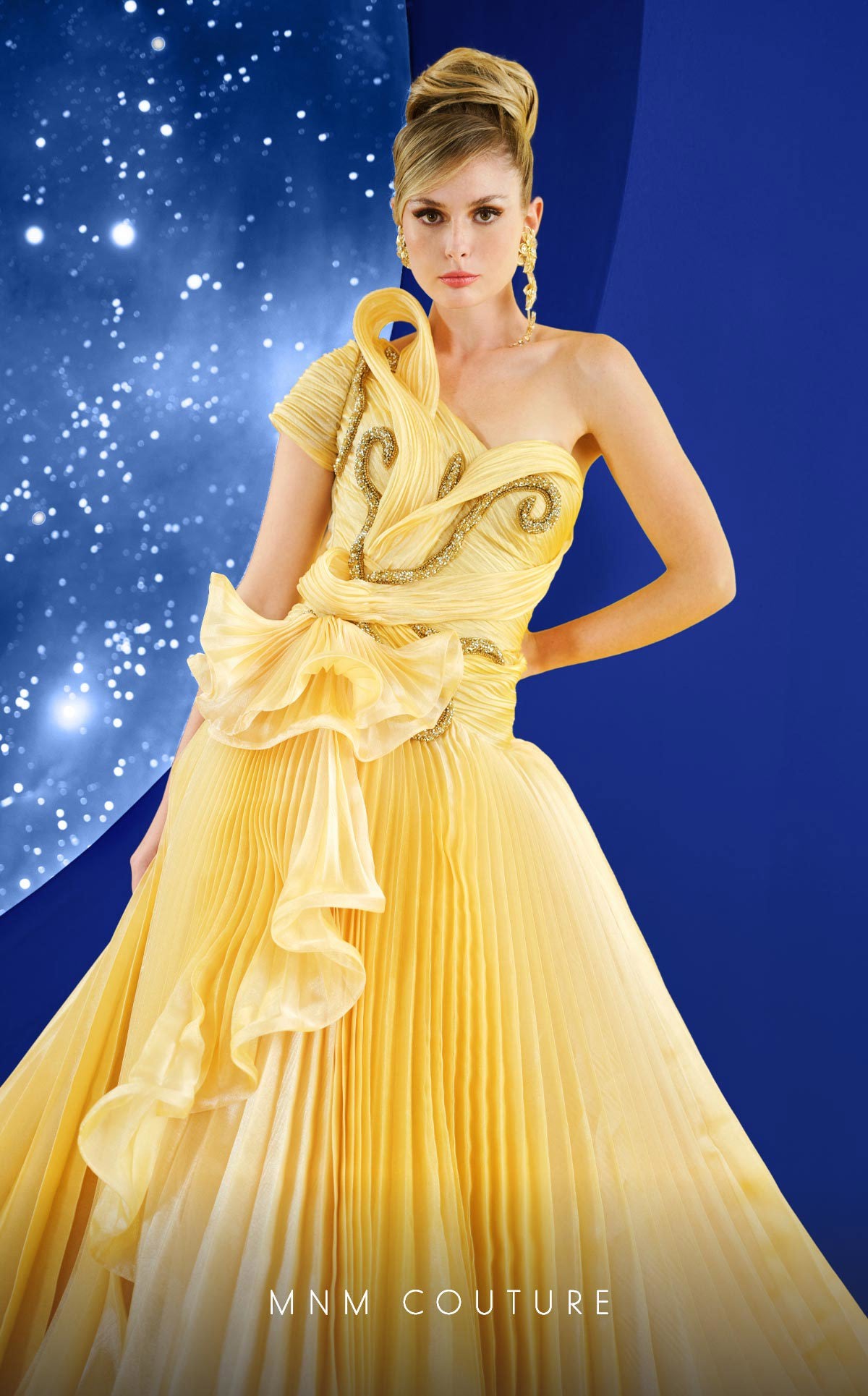 Prom Dresses Long Beaded Ruffle A Line Formal Evening Prom Dress MNM Couture F02856 Yellow