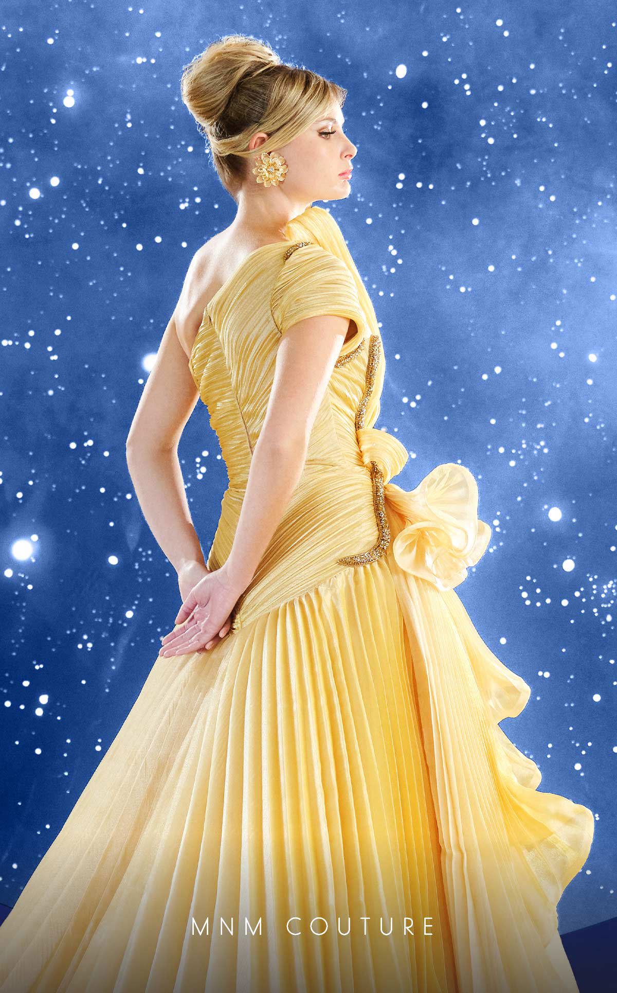 Prom Dresses Long Beaded Ruffle A Line Formal Evening Prom Dress MNM Couture F02856 Yellow