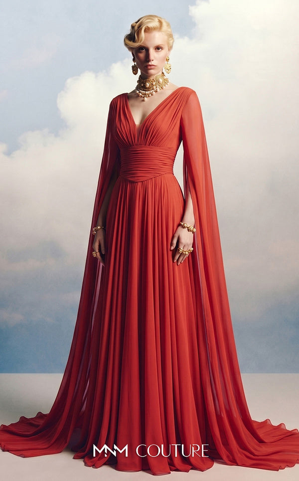 V-Neck Floor-Length Chiffon Occasion A-Line MNM Couture F02862A
