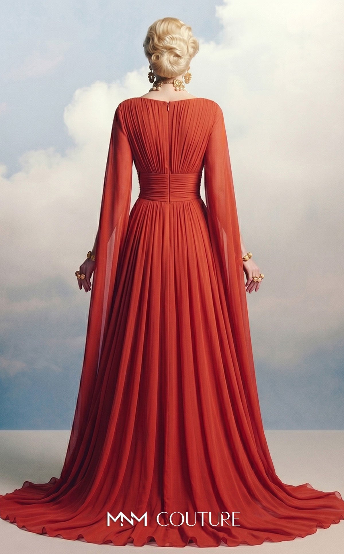 V-Neck Floor-Length Chiffon Occasion A-Line MNM Couture F02862A
