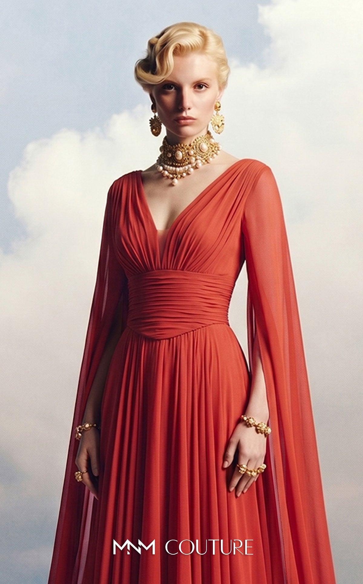 V-Neck Floor-Length Chiffon Occasion A-Line MNM Couture F02862A