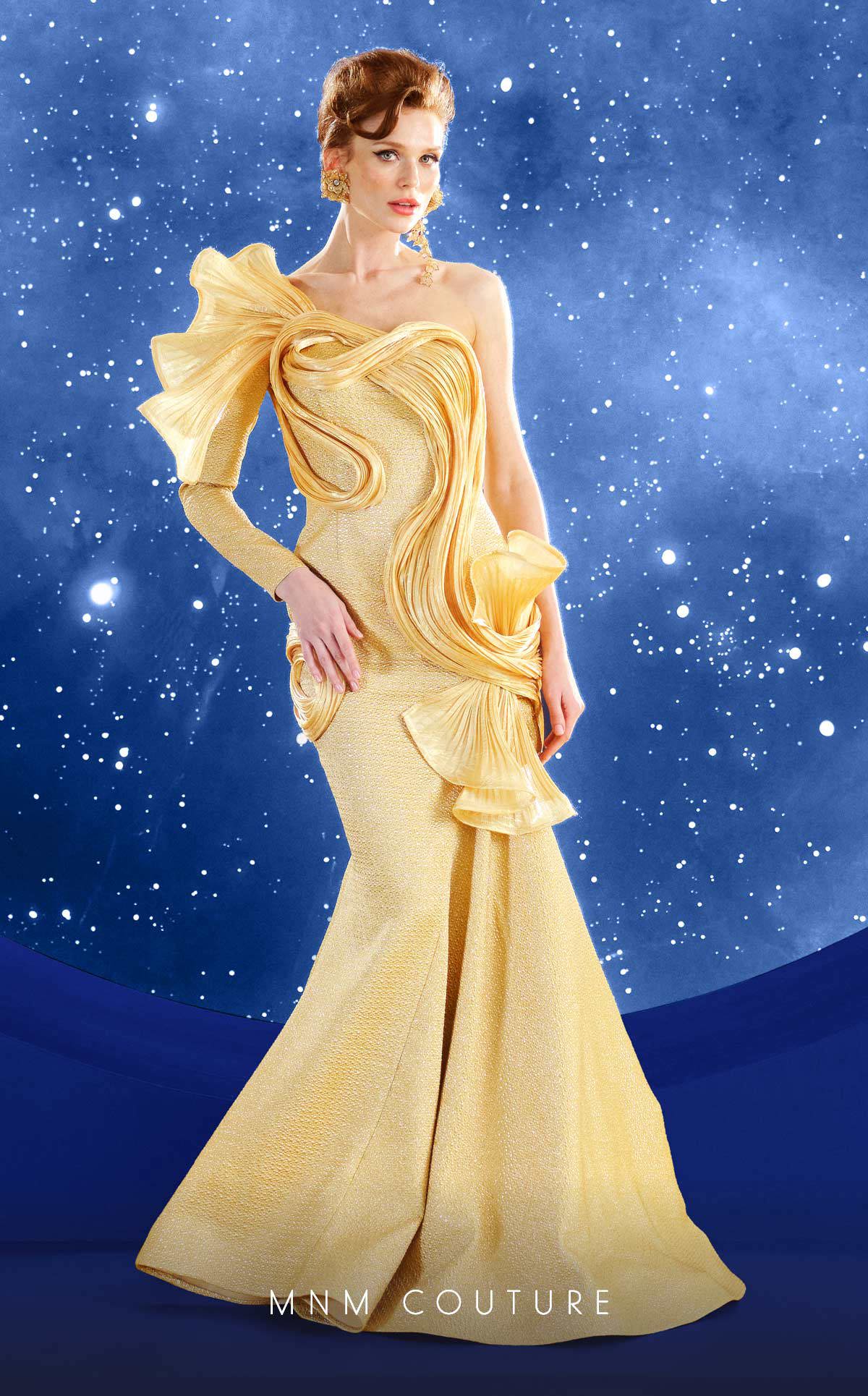 One-Shoulder Floor-Length Mikado Formal Mermaid MNM Couture F02863