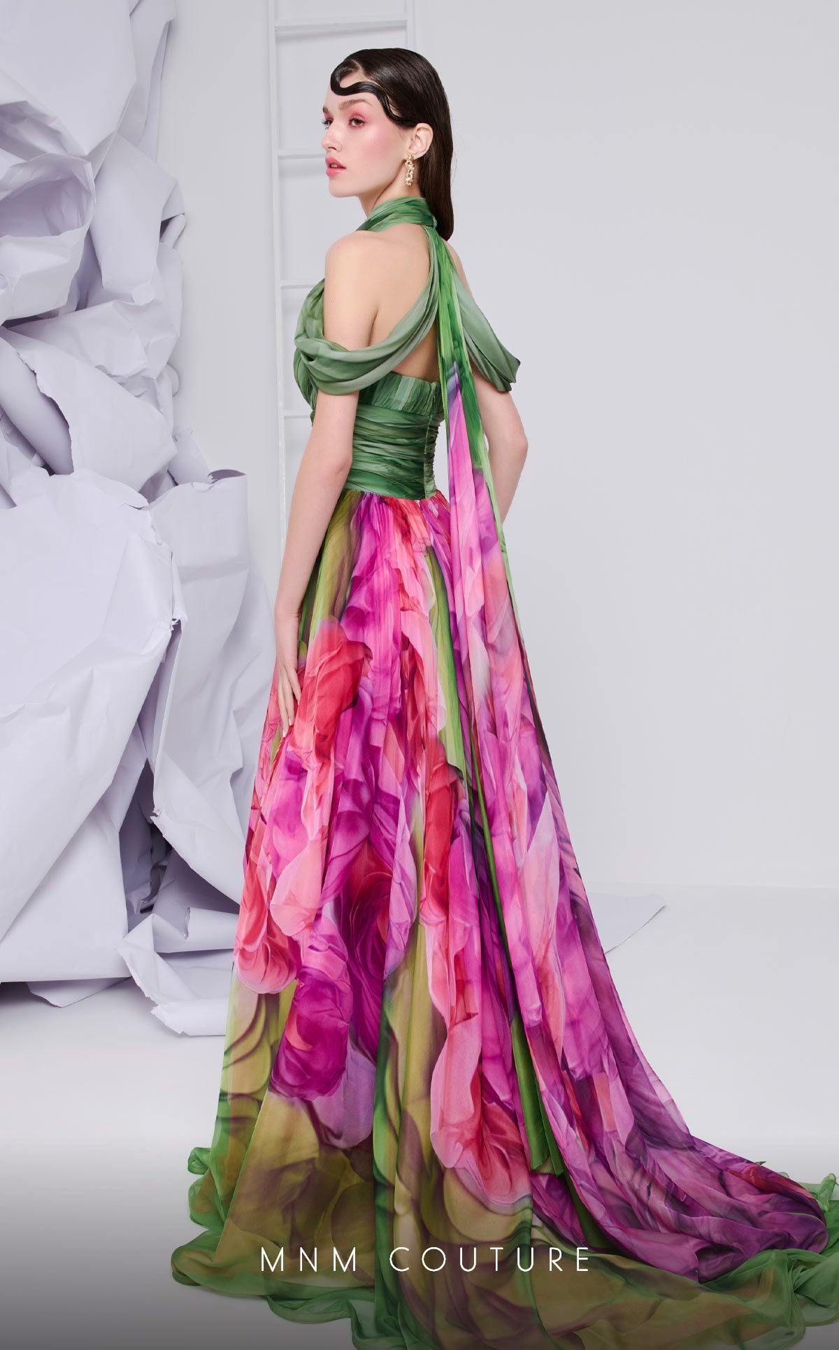 MNM Couture F02864 Long Formal Floral Print Evening Dress