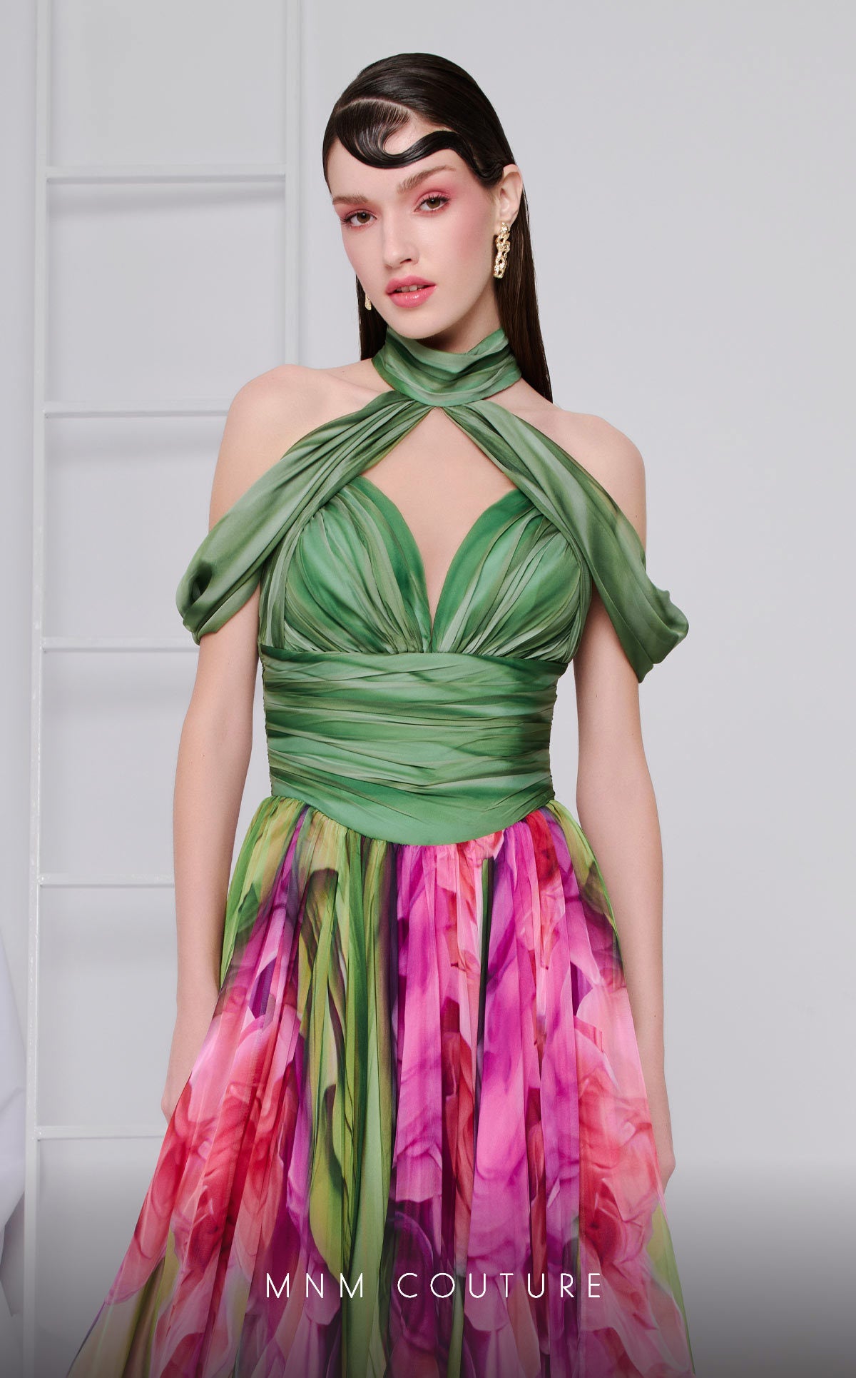 MNM Couture F02864 Long Formal Floral Print Evening Dress
