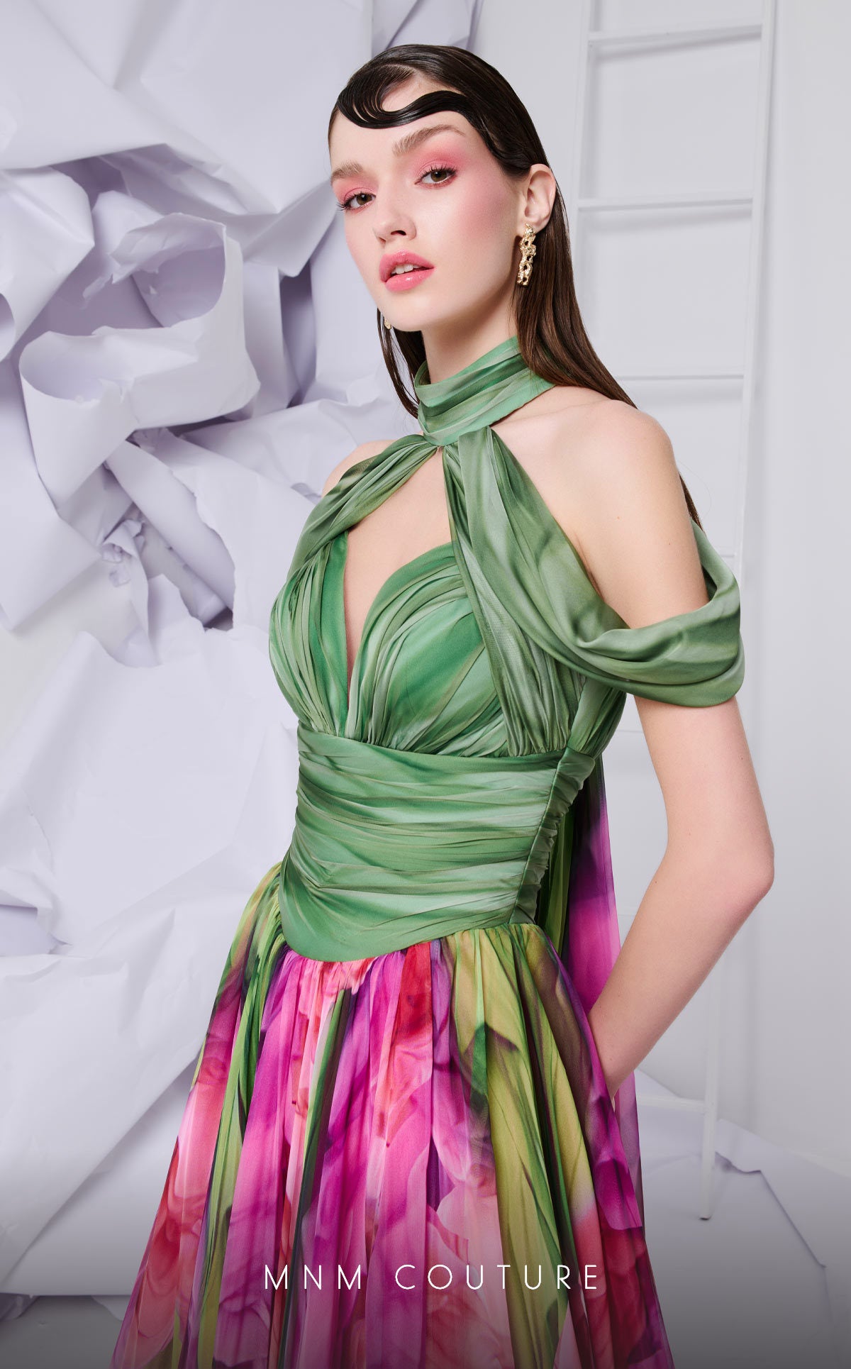 MNM Couture F02864 Long Formal Floral Print Evening Dress