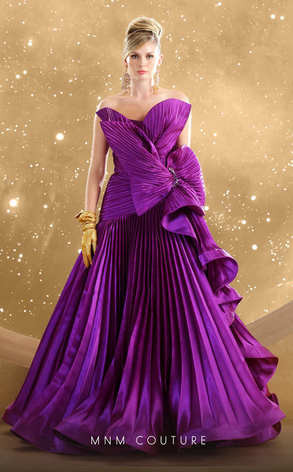 MNM Couture F02867 A Line Pleated Formal Ruffle Evening Dress