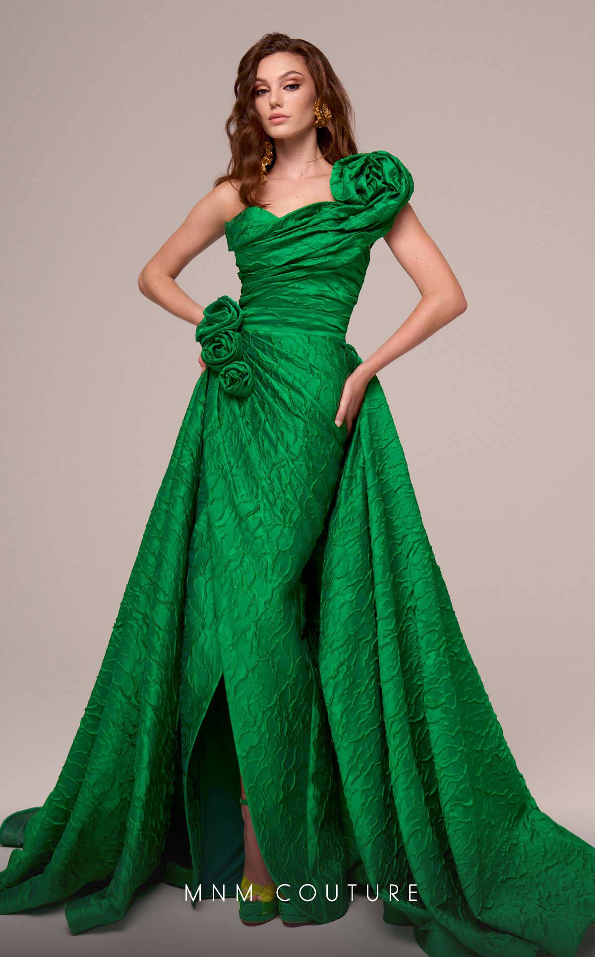 MNM Couture F02877 Long Formal Rosette Overskirt Evening Dress