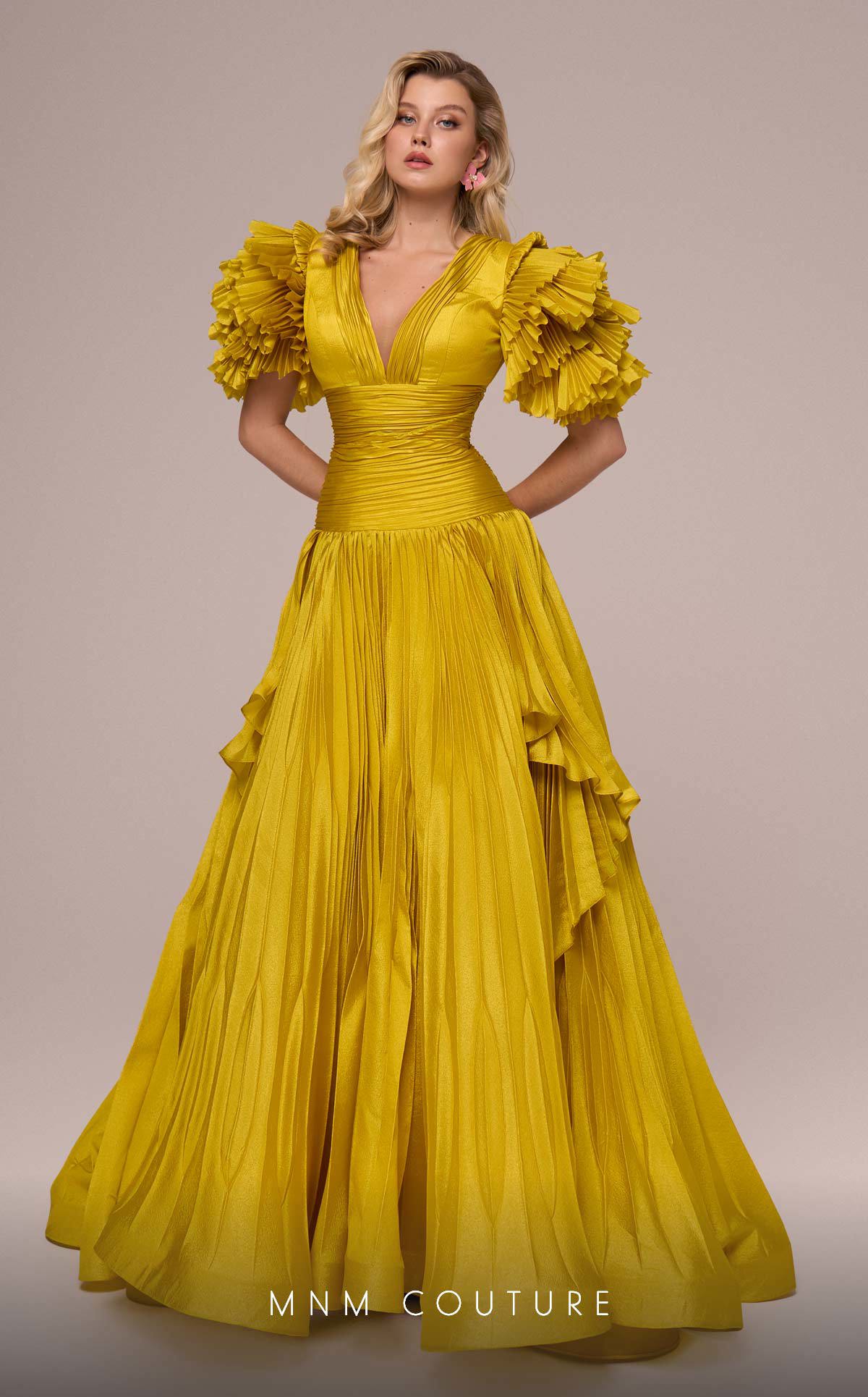 Mother of the Bride Dresses Ruffle A Line Pleated Mother of the Bride Dress Mustard