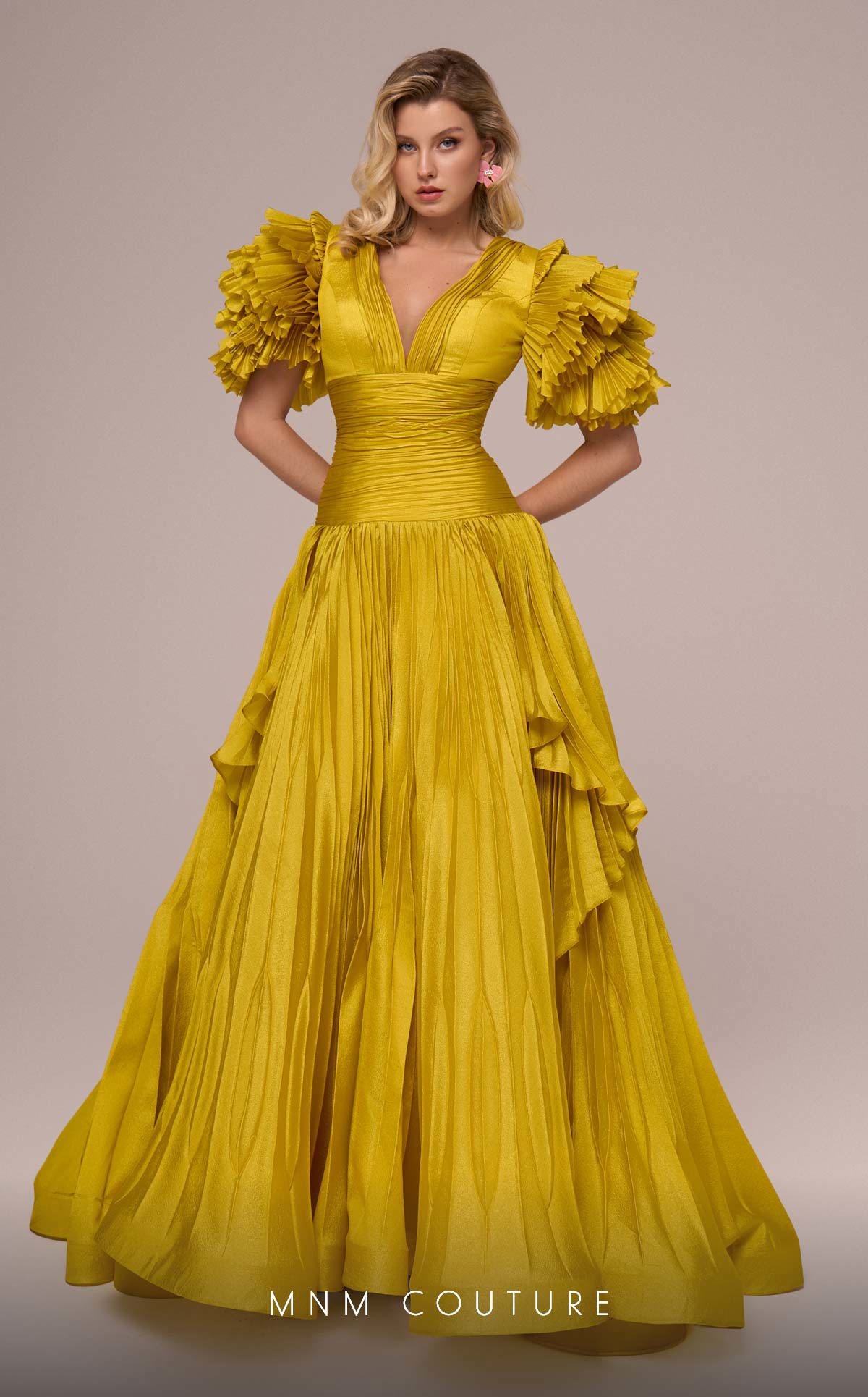 Mother of the Bride Dresses Ruffle A Line Pleated Mother of the Bride Dress Mustard