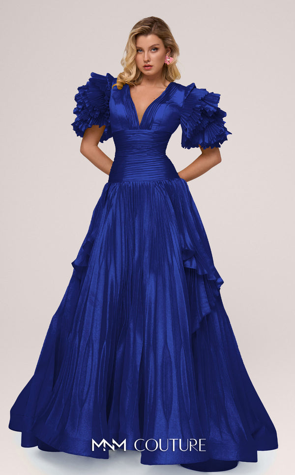 MNM Couture F02885 Ruffle A Line Pleated Long Formal Dress