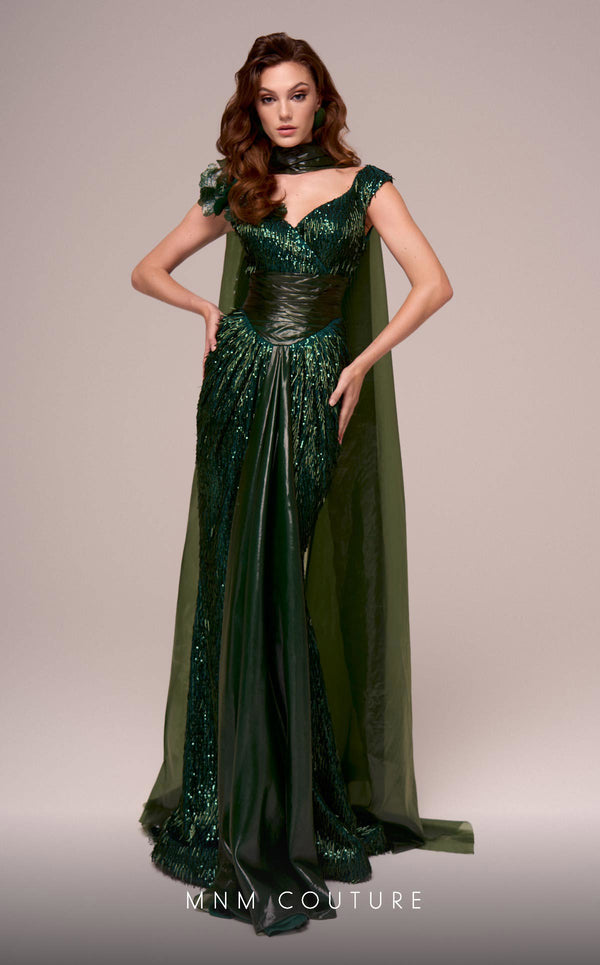 Beaded Long Formal Cape Mother of the Bride Dress MNM Couture F02889