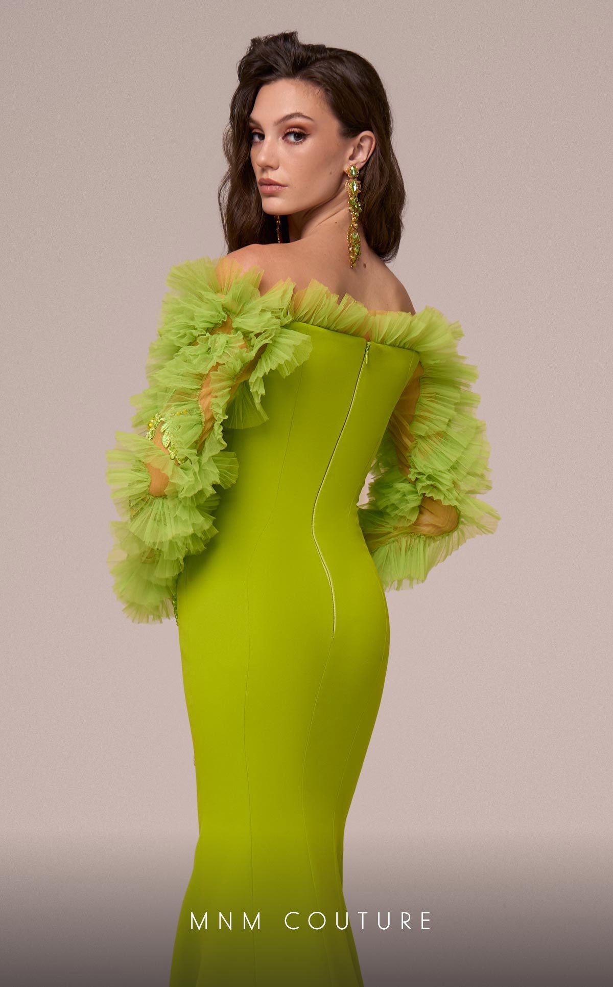 Prom Dresses Long Ruffle Mermaid Formal Prom Dress MNM Couture F02891 Lime