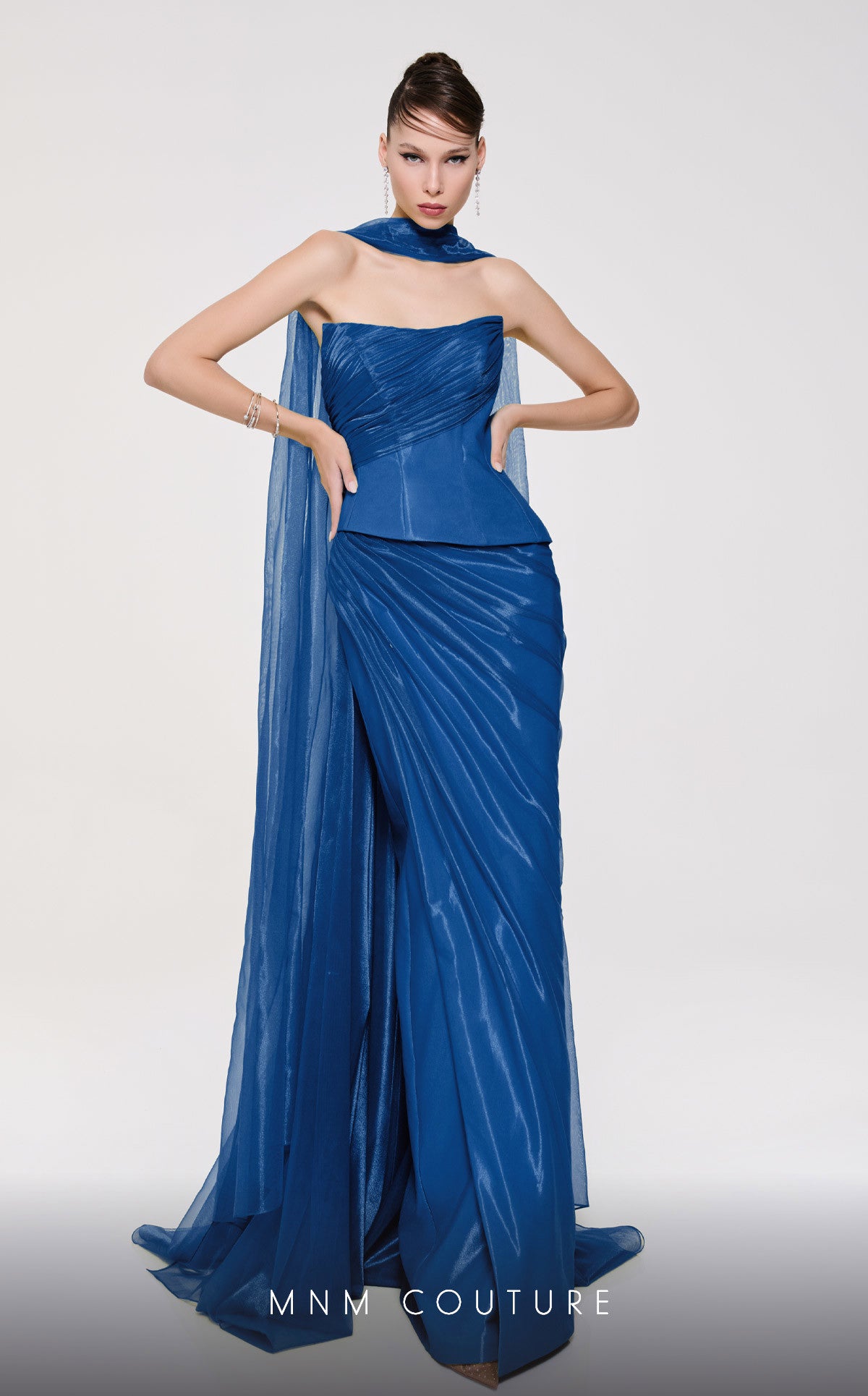 MNM Couture F02894 Pleated Long Formal Fitted Evening Porm Dress