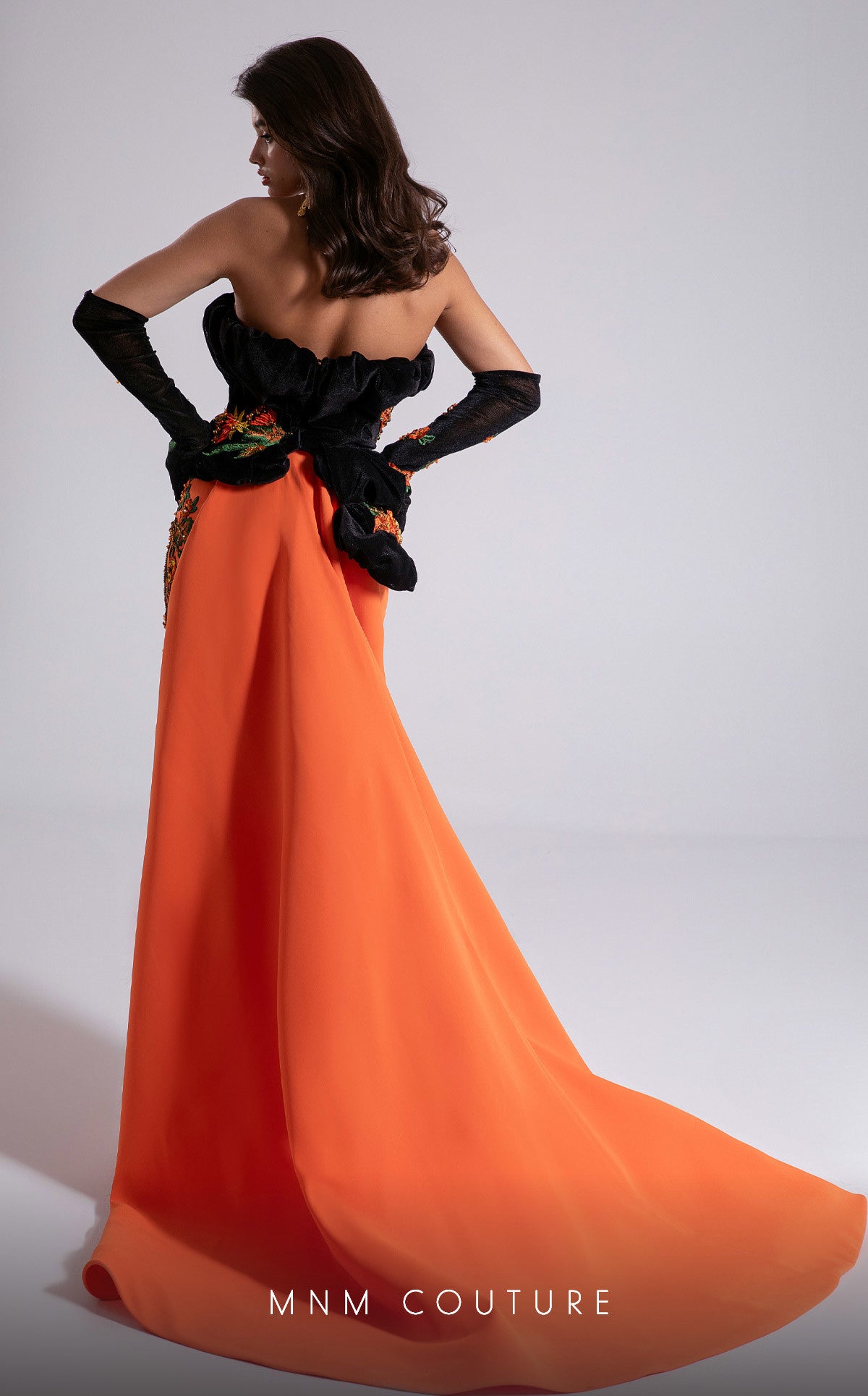 Prom Dresses Long Formal Velvet Corset Floral Prom Dress MNM Couture F02902 Orange