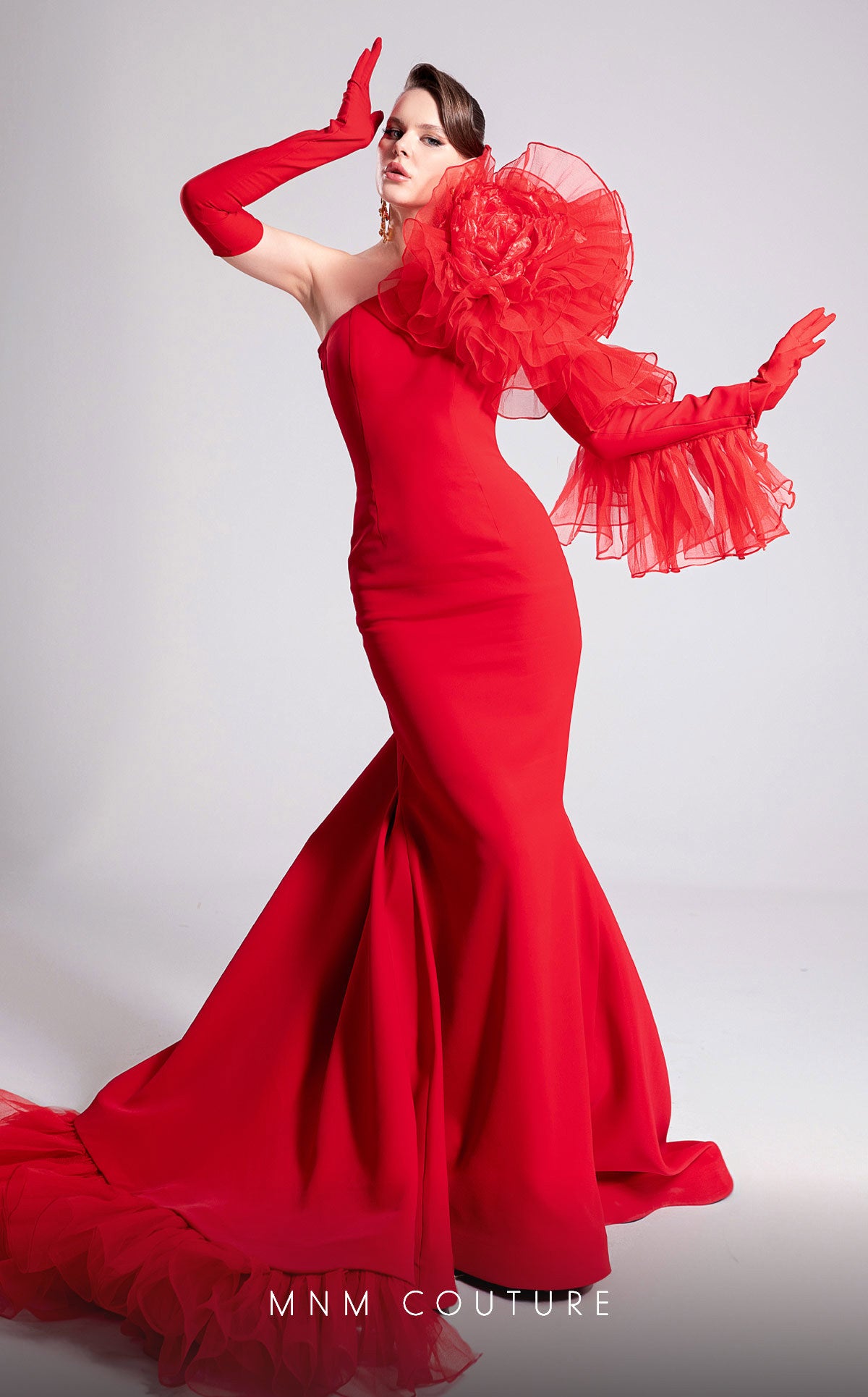 Formal Dresses Long Prom Floral Mermaid Formal Dress MNM Couture F02906 Red