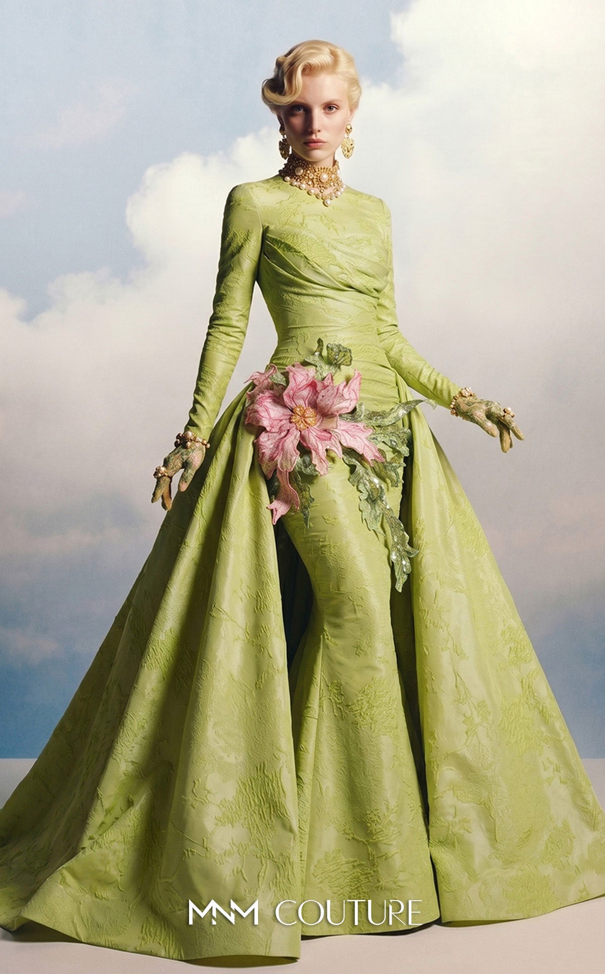 Crew/High-Neck Floor-Length Satin Occasion Ball Gown MNM Couture F02909A