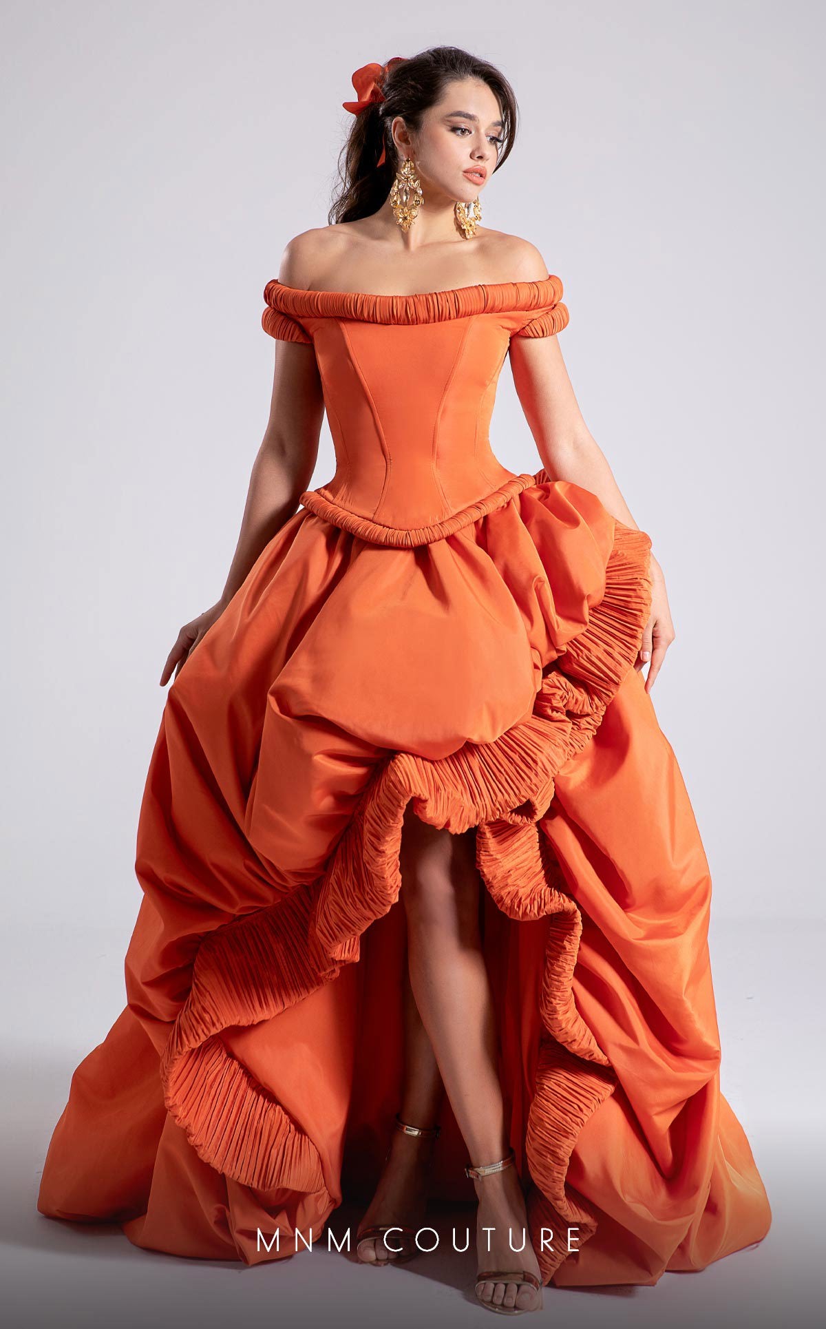Prom Dresses Two Piece High Low Corset Prom Dress MNM Couture F02913 Orange