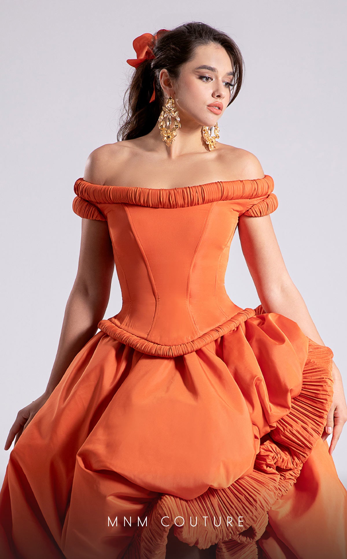 Prom Dresses Two Piece High Low Corset Prom Dress MNM Couture F02913 Orange