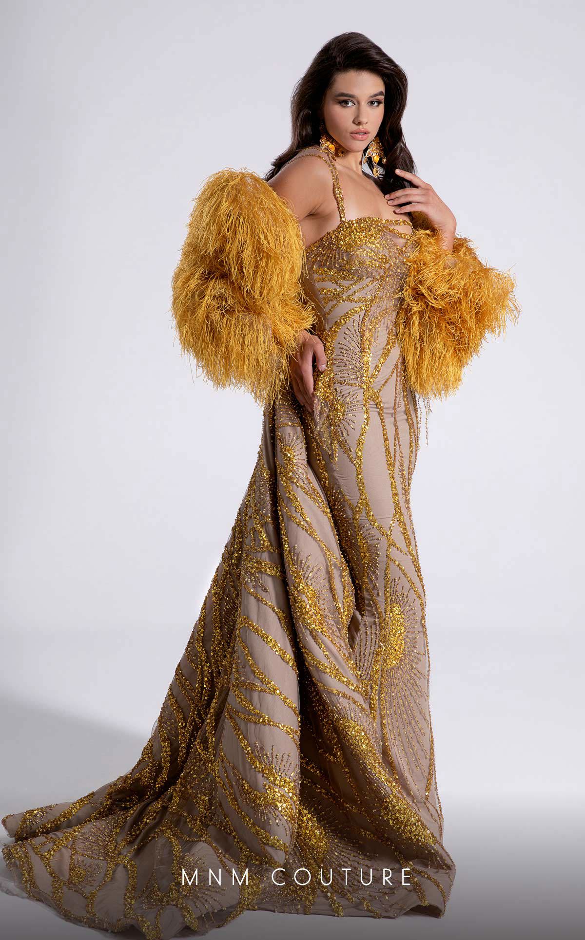 Prom Dresses Long Formal Sequin Fitted Beaded Prom Dress MNM Couture F02914 Gold