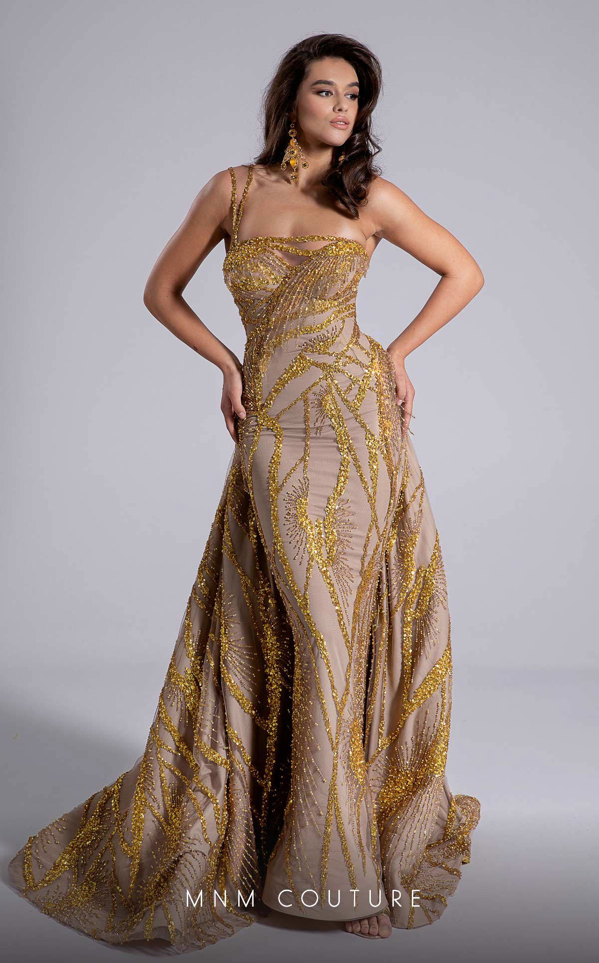 Prom Dresses Long Formal Sequin Fitted Beaded Prom Dress MNM Couture F02914 Gold