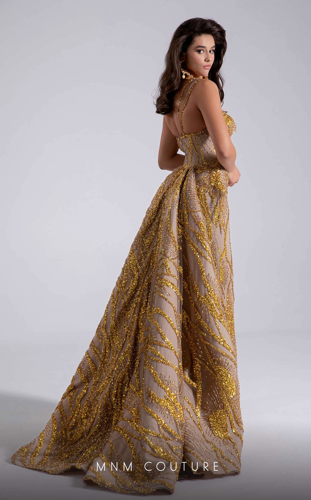 Prom Dresses Long Formal Sequin Fitted Beaded Prom Dress MNM Couture F02914 Gold