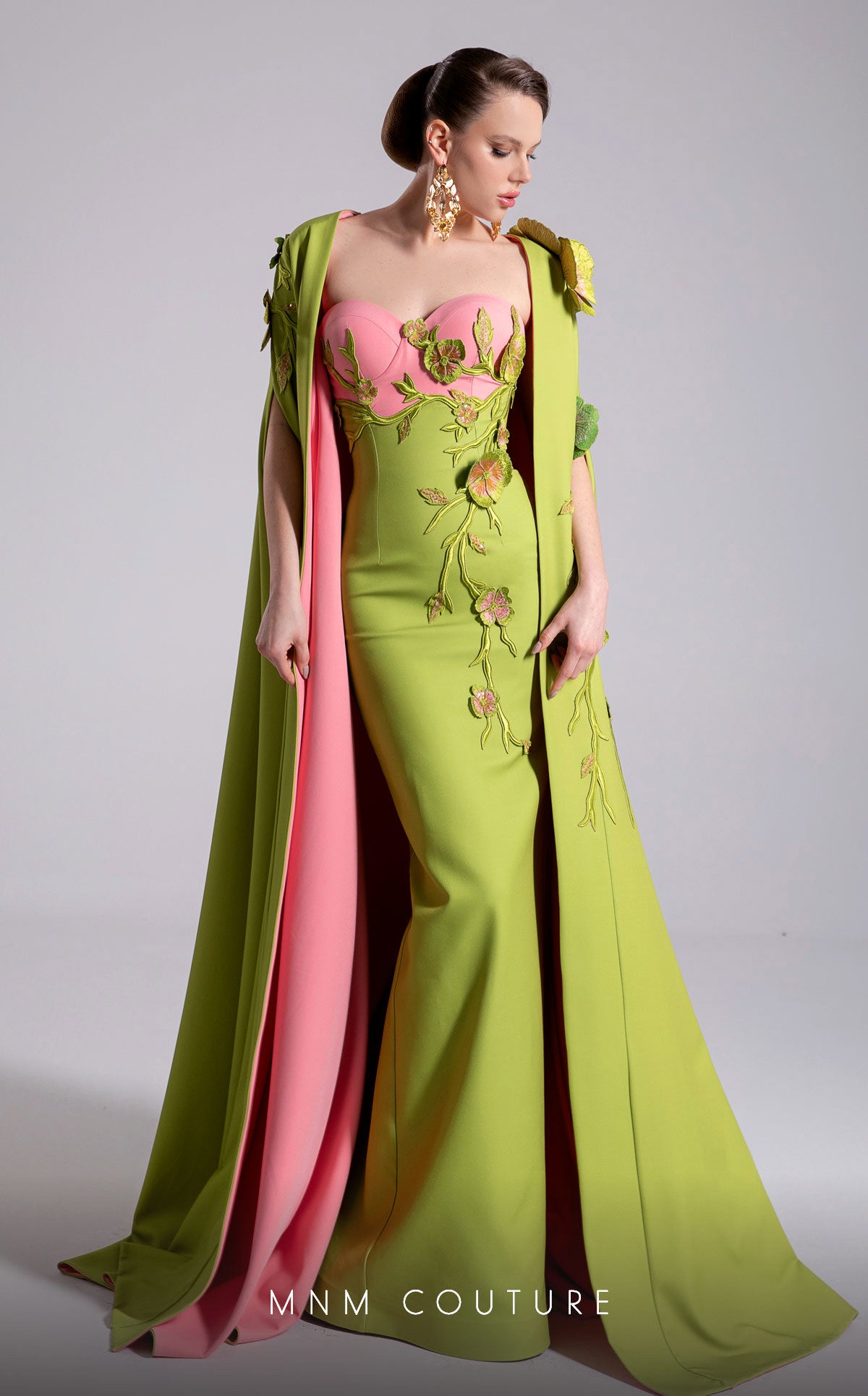 Prom Dresses Long Formal Floral Cape Prom Dress MNM Couture F02917 Pistache