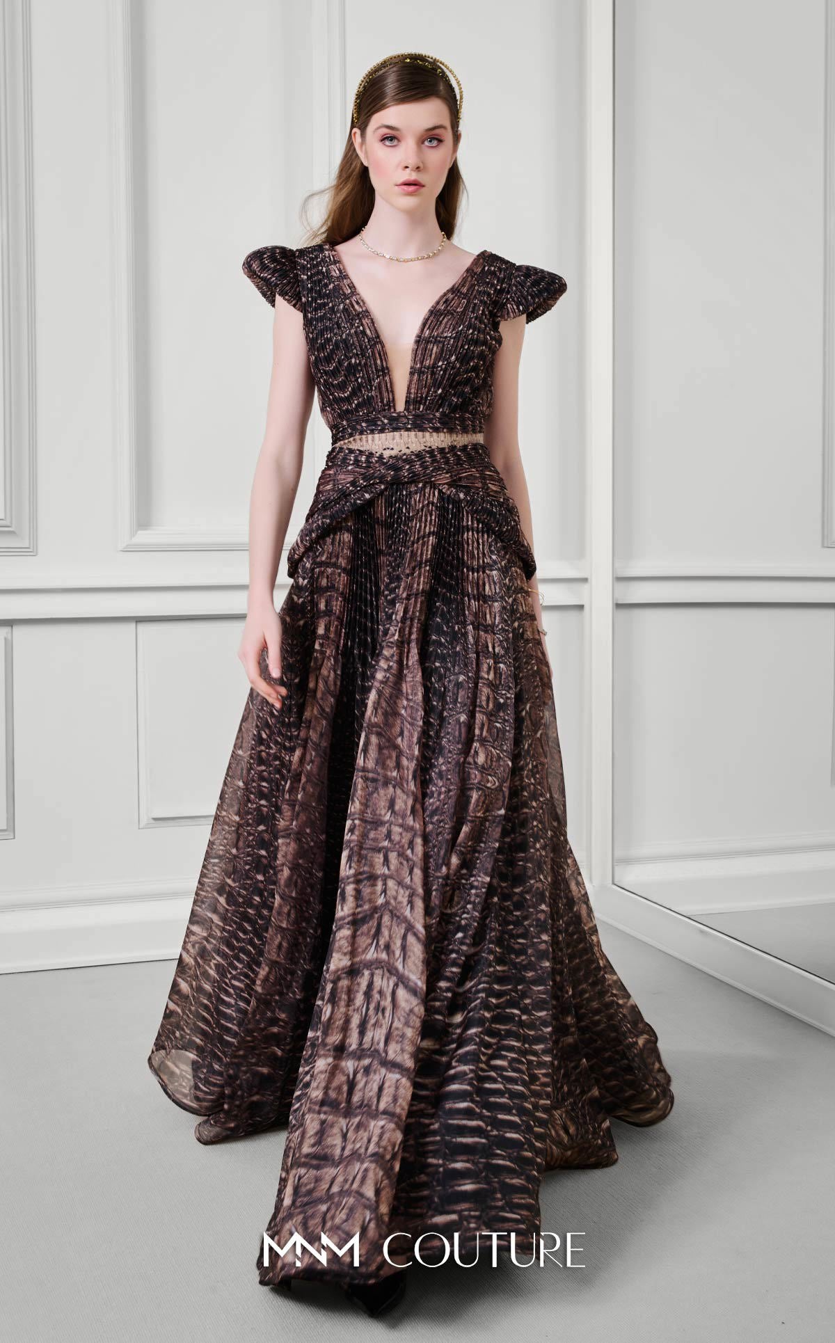 Formal Dresses Long Pleated A Line Formal Dress MNM Couture F02922 Brown
