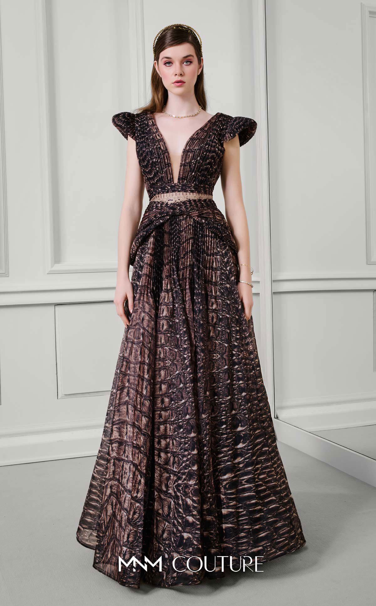 Formal Dresses Long Pleated A Line Formal Dress MNM Couture F02922 Brown