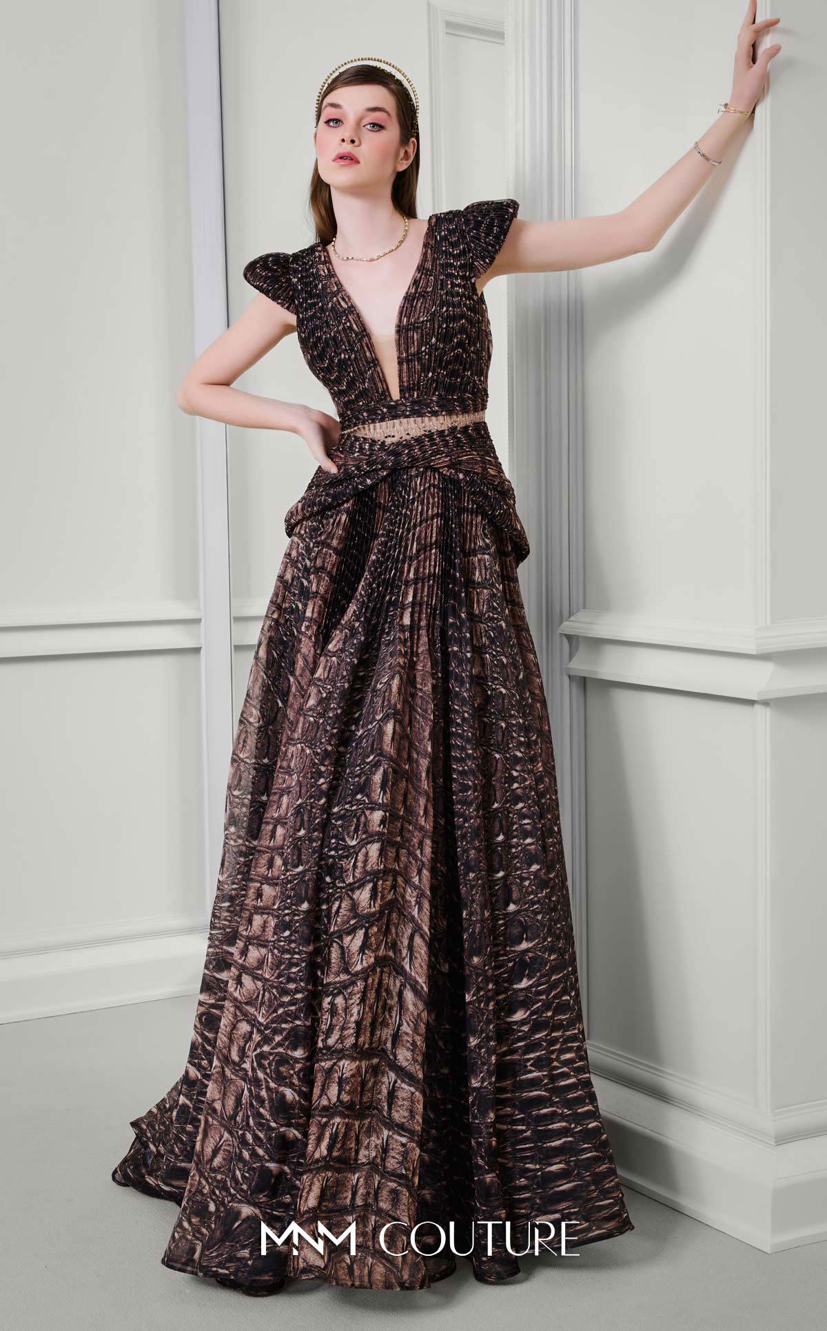 Formal Dresses Long Pleated A Line Formal Dress MNM Couture F02922 Brown