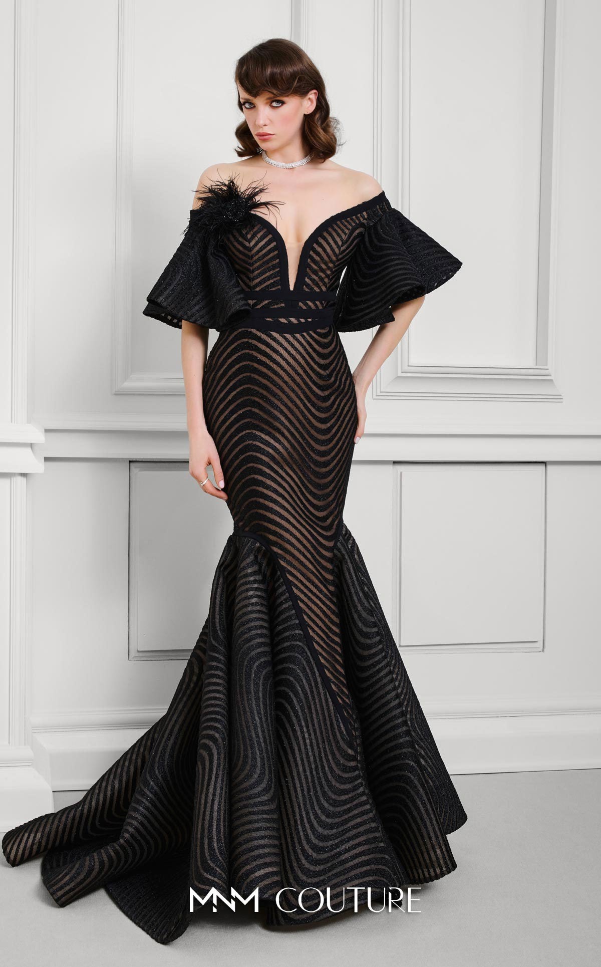 MNM Couture F02925 Mermaid Long Prom Formal Ruffle Dress