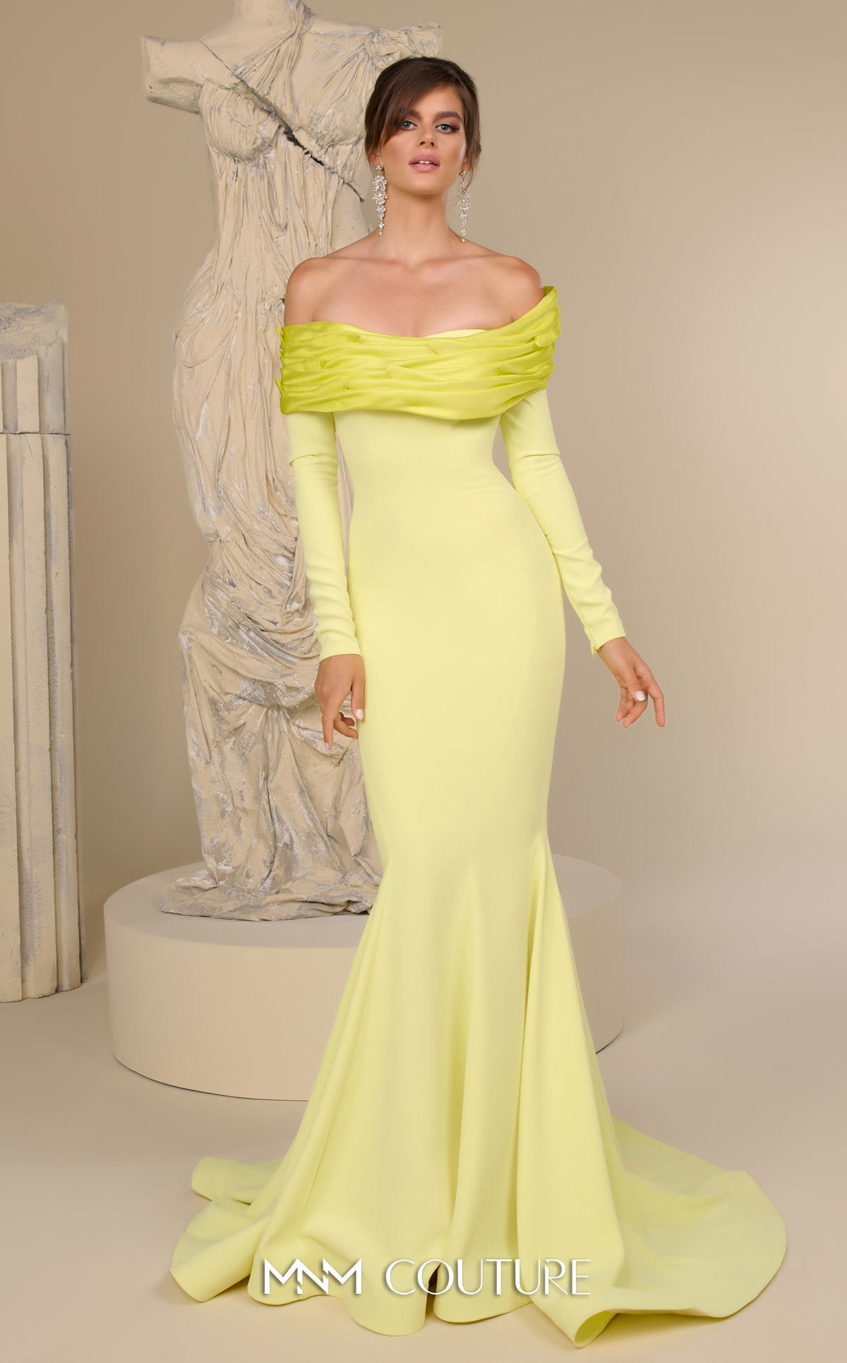 Formal Dresses Long Sleeve Formal Prom Mermaid Dress MNM Couture F02928 Olive