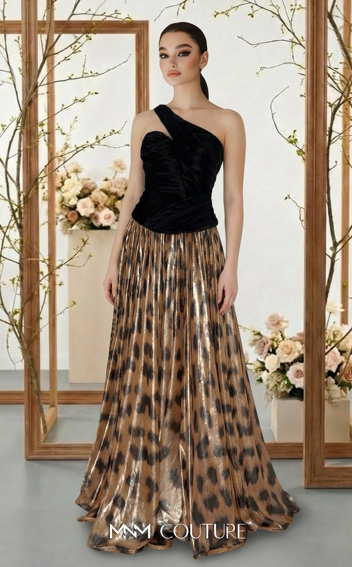 print dress pleated woman Long A Line Pleated Formal Prom Dress MNM Couture F02953A – The Dress Outlet