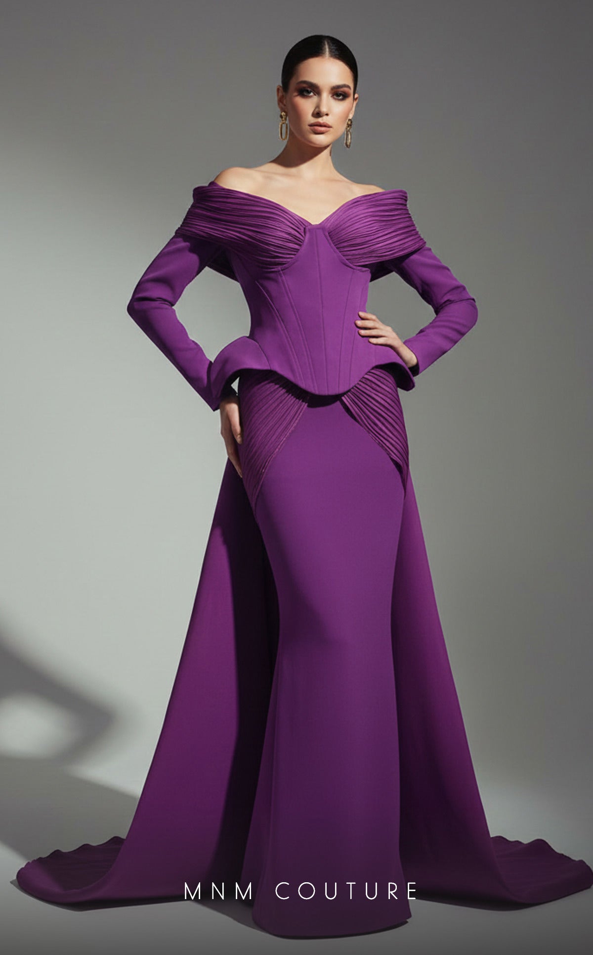 Mother of the Bride Dresses Fitted Long Formal Mother of the Bride Dress MNM Couture F02972A Aubergine