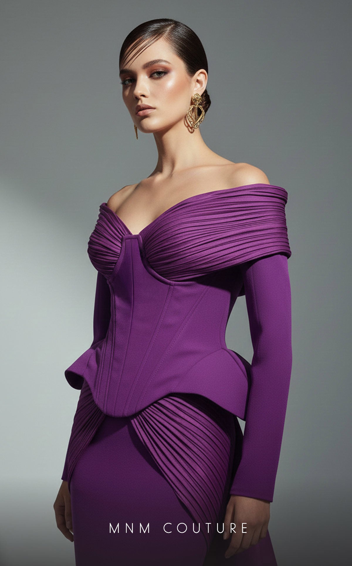 Mother of the Bride Dresses Fitted Long Formal Mother of the Bride Dress MNM Couture F02972A Aubergine
