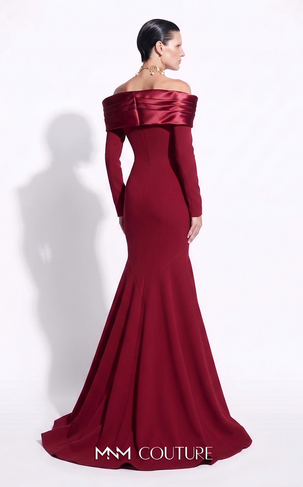 Cherry Off-the-Shoulder Floor-Length Crepe Formal Evening Mermaid Gown MNM Couture F02973A