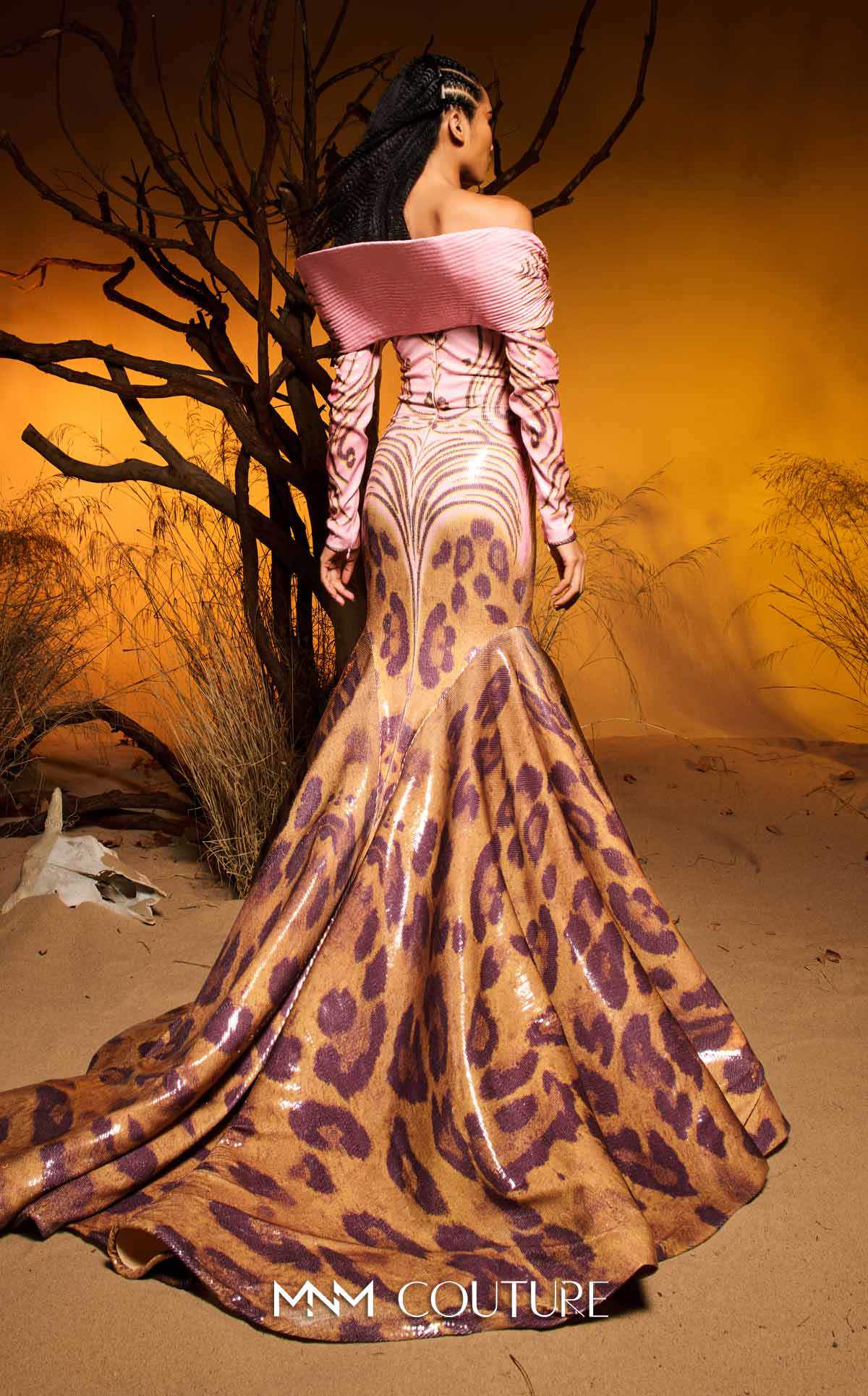 Off-Shoulder Mermaid Sequin Gown by MNM Couture F02973 in Pink