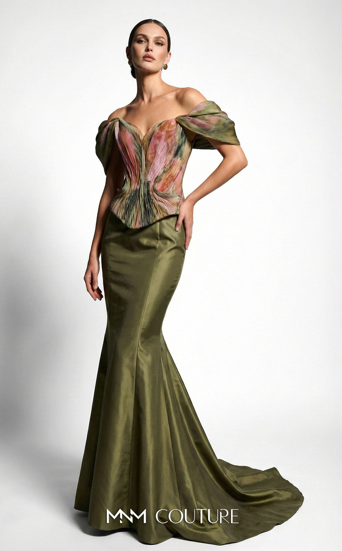 Off-the-Shoulder Floor-Length Satin Formal Mermaid MNM Couture F02981A